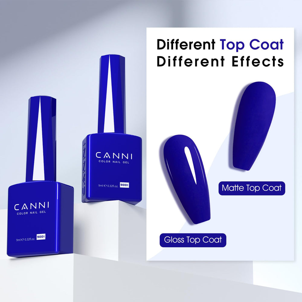 Formule sans HEMA du vernis gel Bleu Royal CANNI pour ongles plus sains.