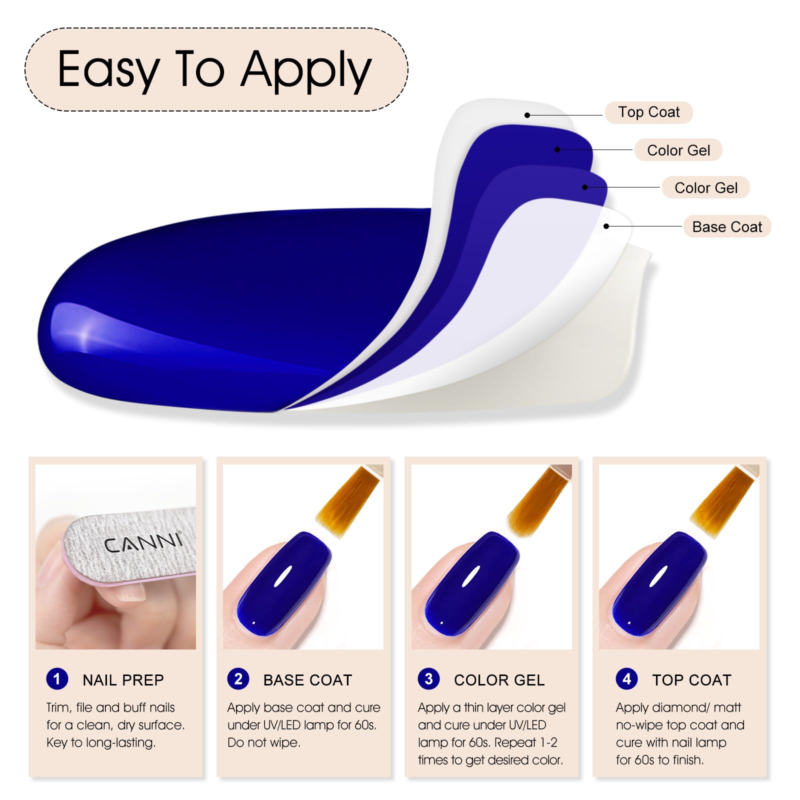 Tenue longue durée du vernis gel Bleu Royal CANNI, résistance appréciable.