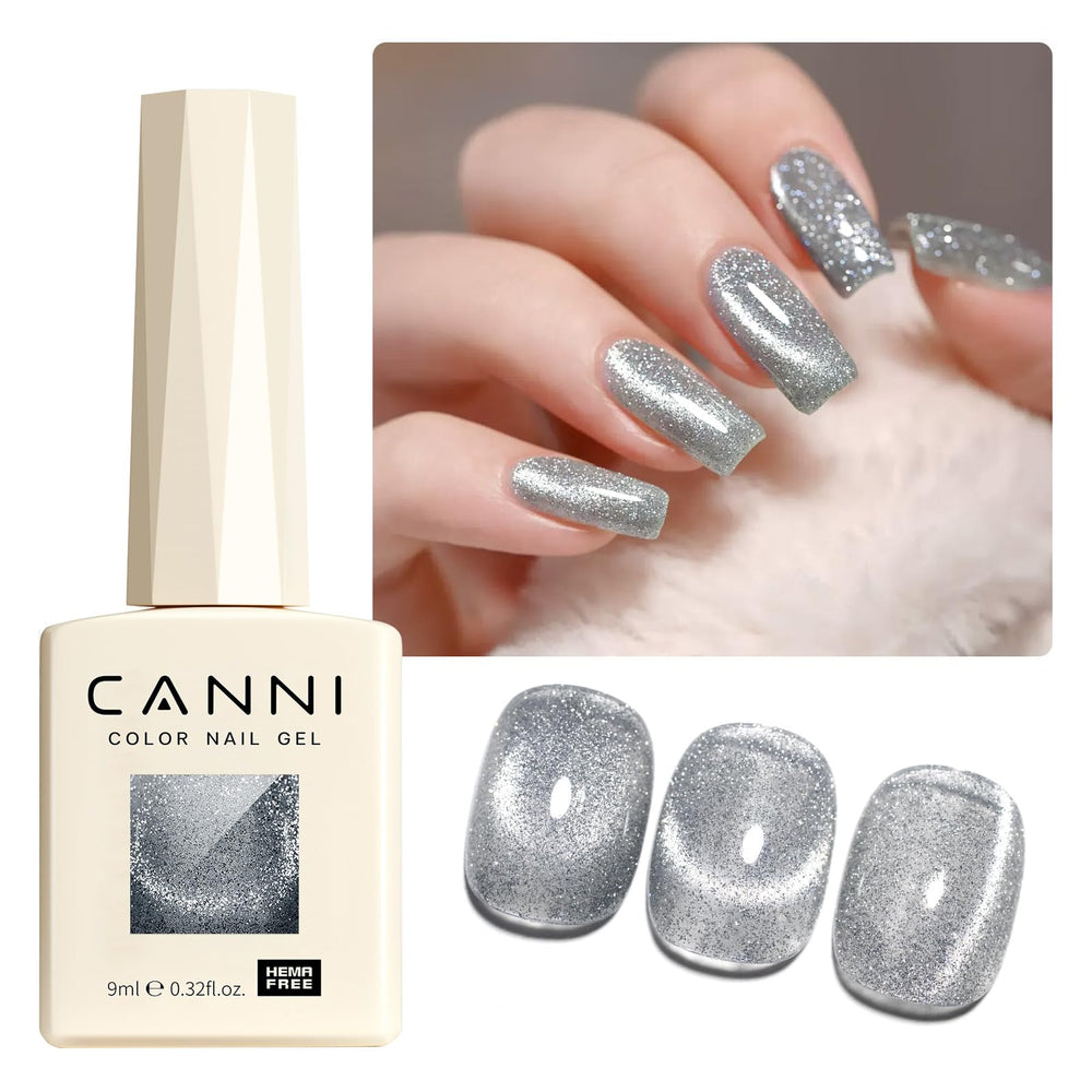 CANNI vernis gel effet œil de chat champagne paillettes, scintillement subtil.