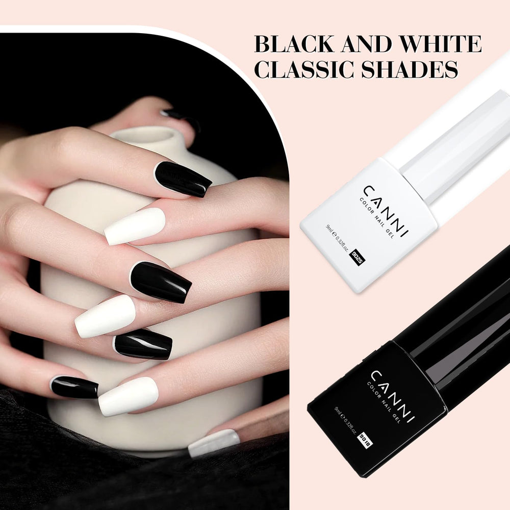 Vernis gel noir CANNI, application fluide et uniforme.