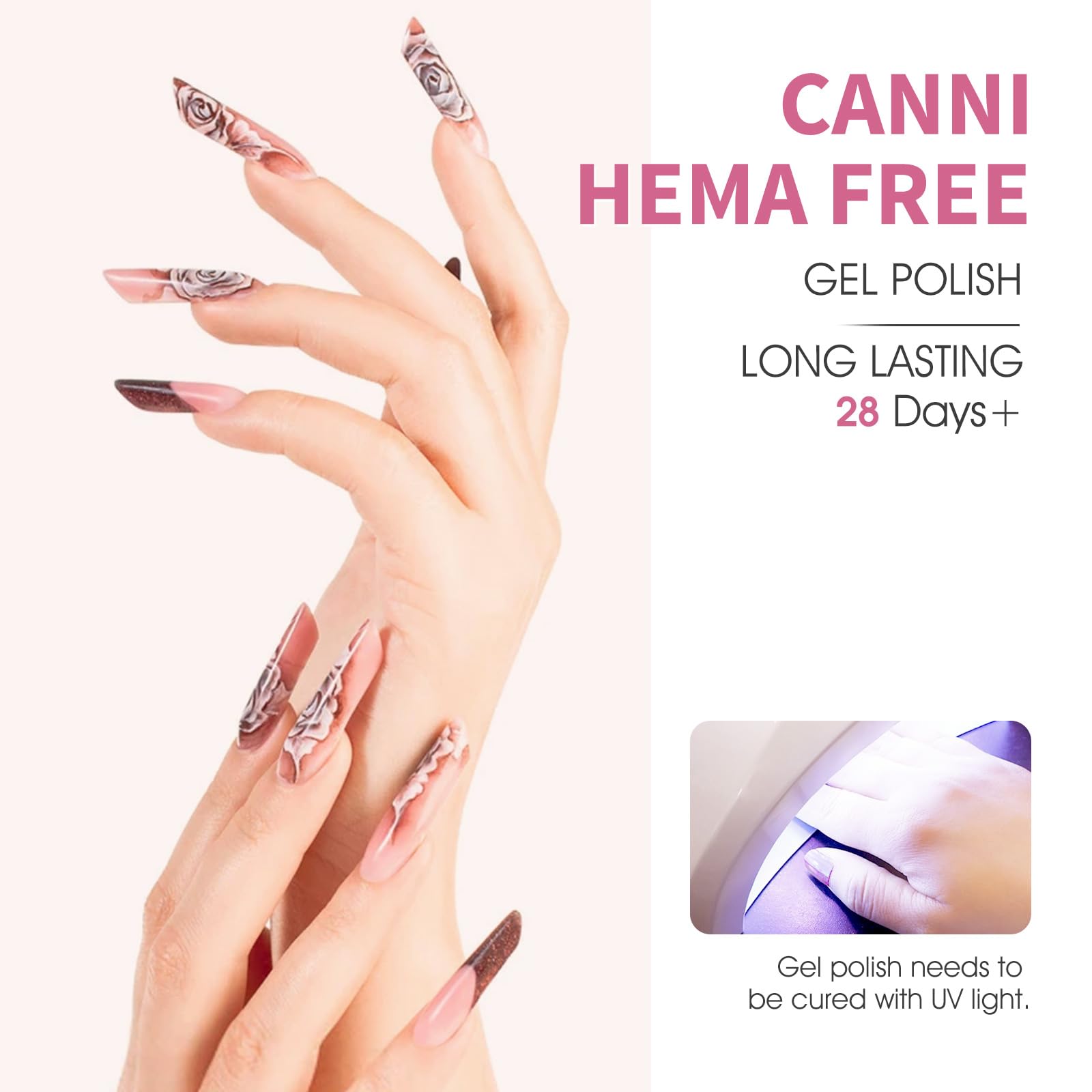 CANNI vernis gel rose, bouteilles couleur fidèlement visibles pour choisir rapidement.