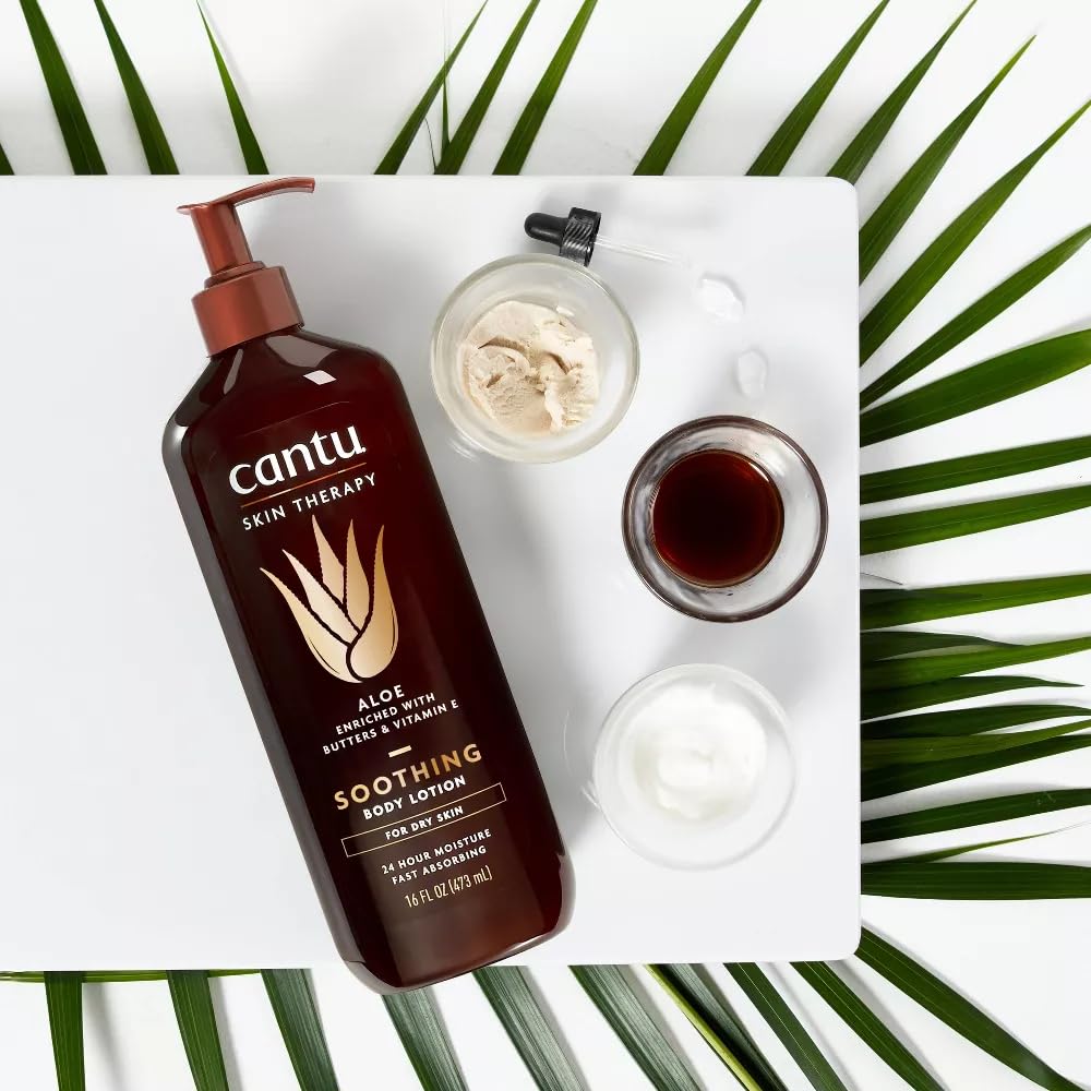 Lotion Cantu Aloe Vera, peau apaisée et hydratée grâce à des ingrédients naturels.