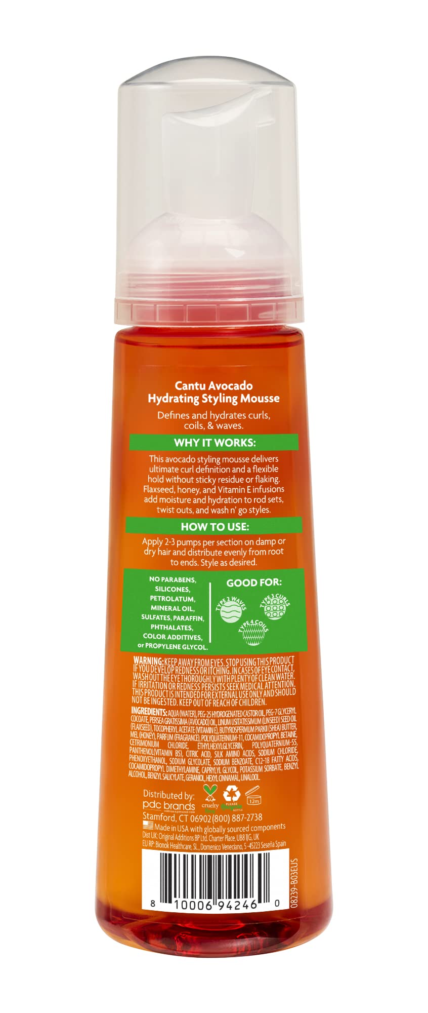 Cantu mousse hydratante à l’avocat – brillance légère et toucher doux.