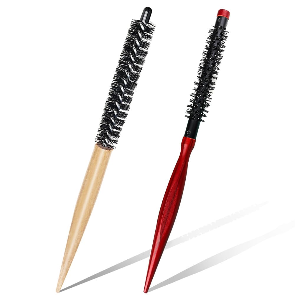Canumer brosse ronde petite en bois avec poignée pour coiffage précis et doux.