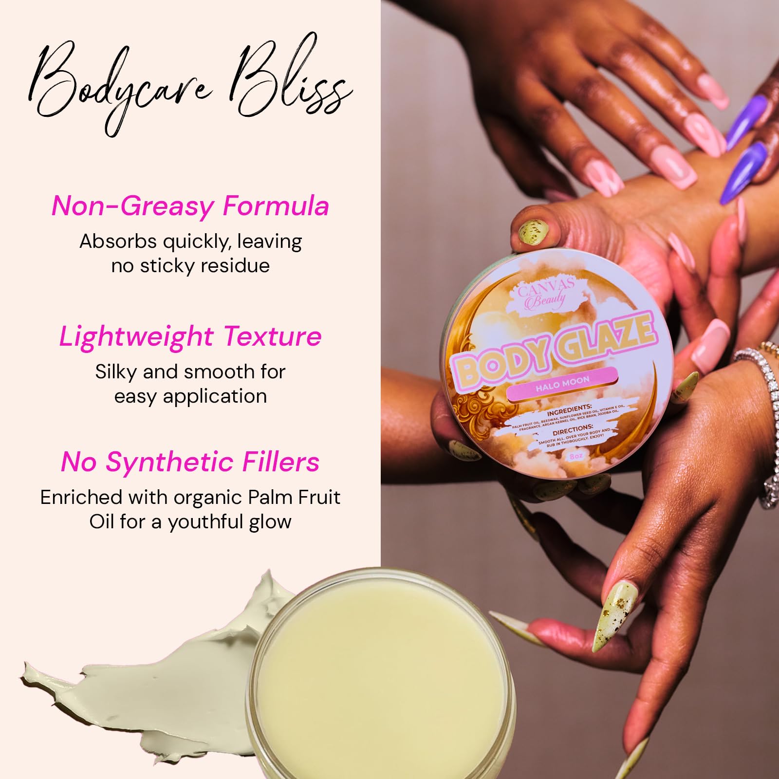 Emballage Canvas Beauty Body Glaze montrant l’ensemble de 12 senteurs à explorer.