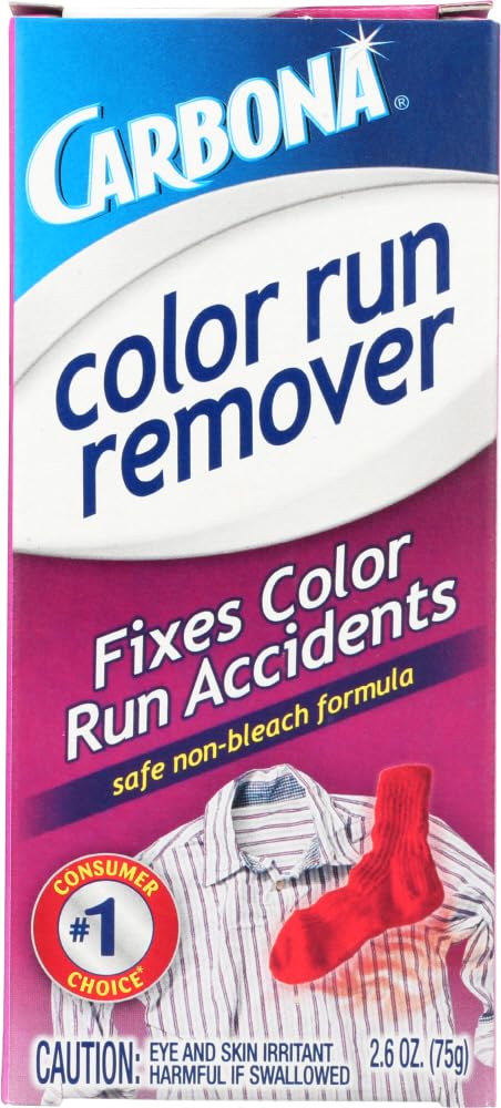 Carbona Color Run Remover bouteille en gros plan, preparation traitement des coulures