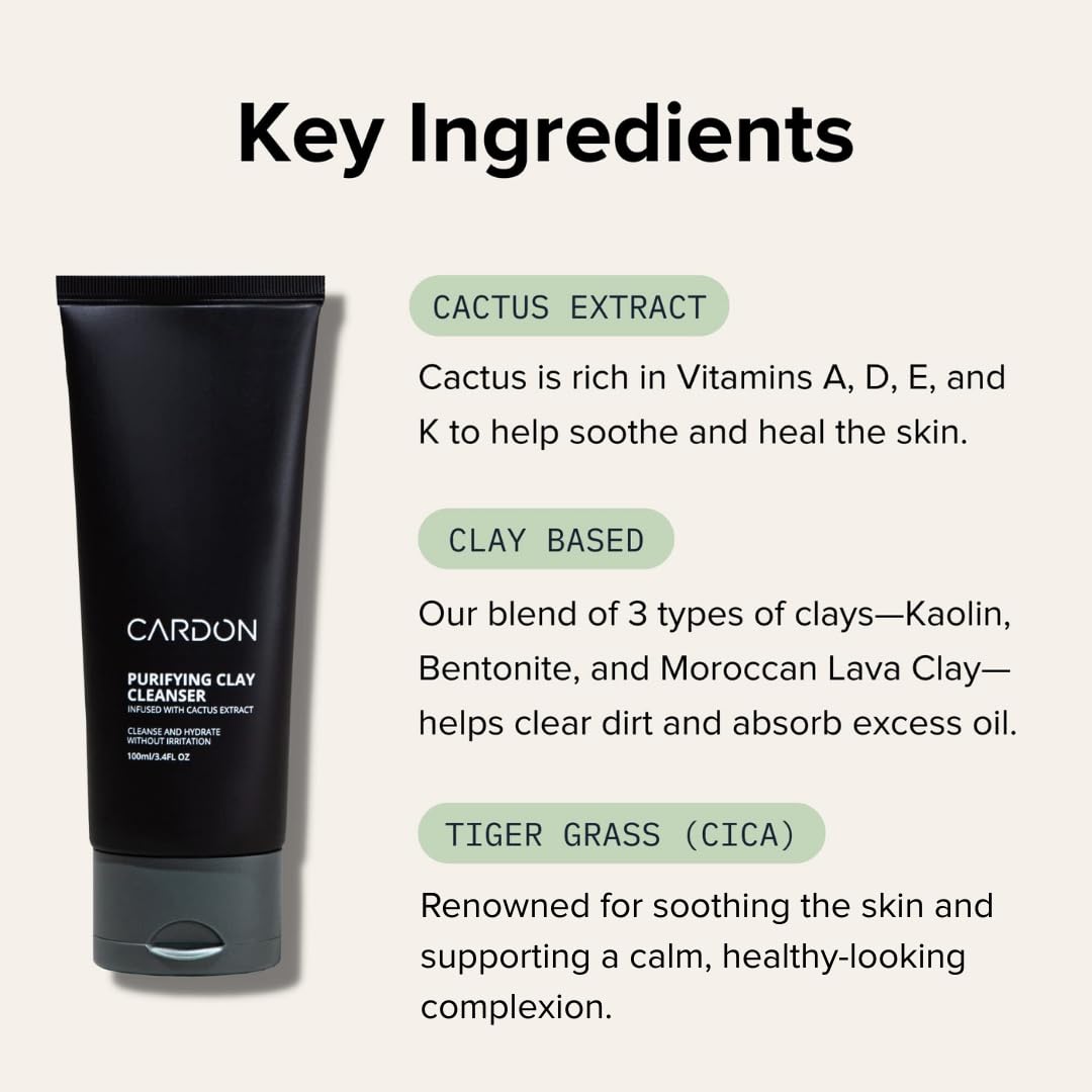 Cardon, application mousse argile, visage propre et frais après usage.
