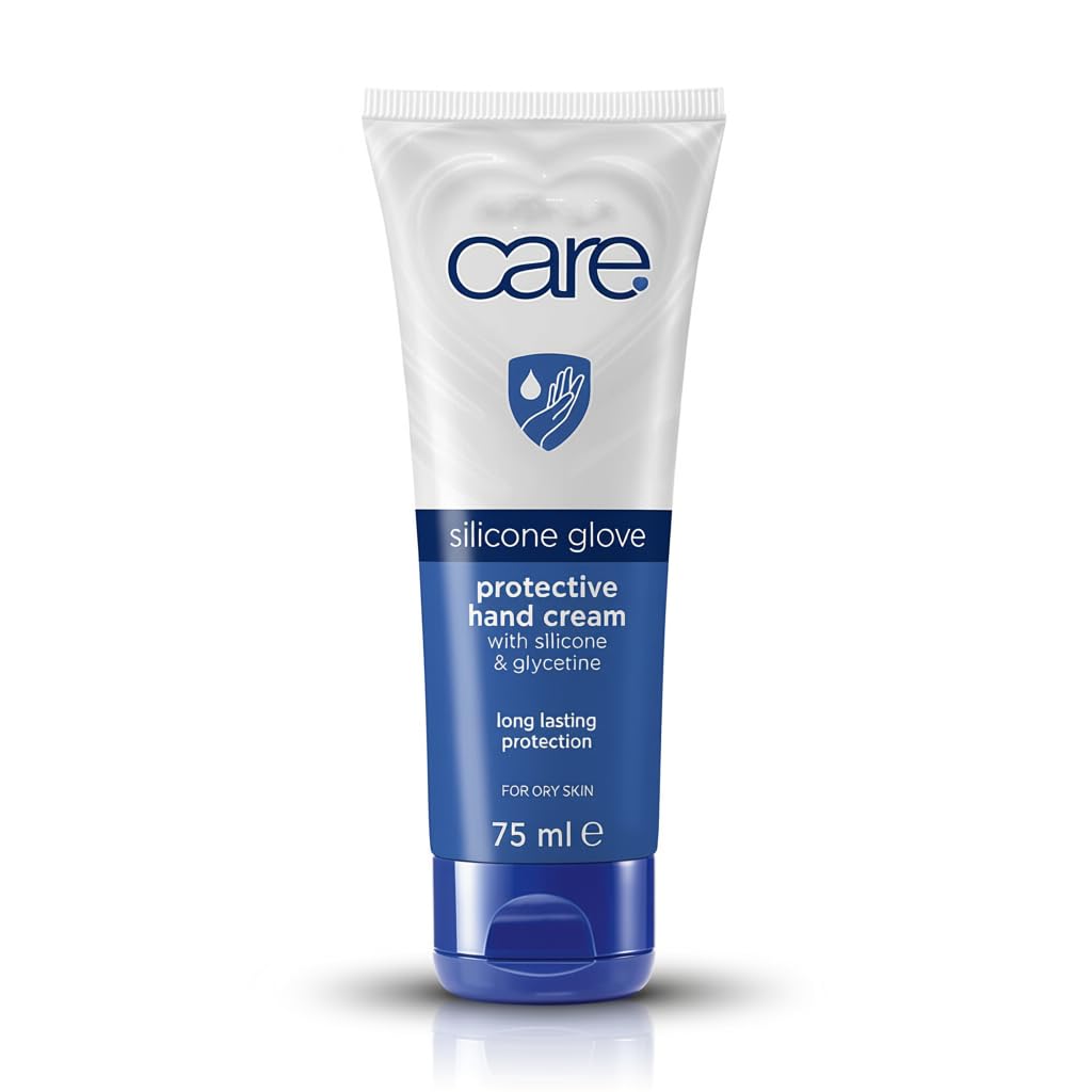 Care Crème Mains Gant Silicone – bouteille et barrière hydratante efficace pour mains sèches.