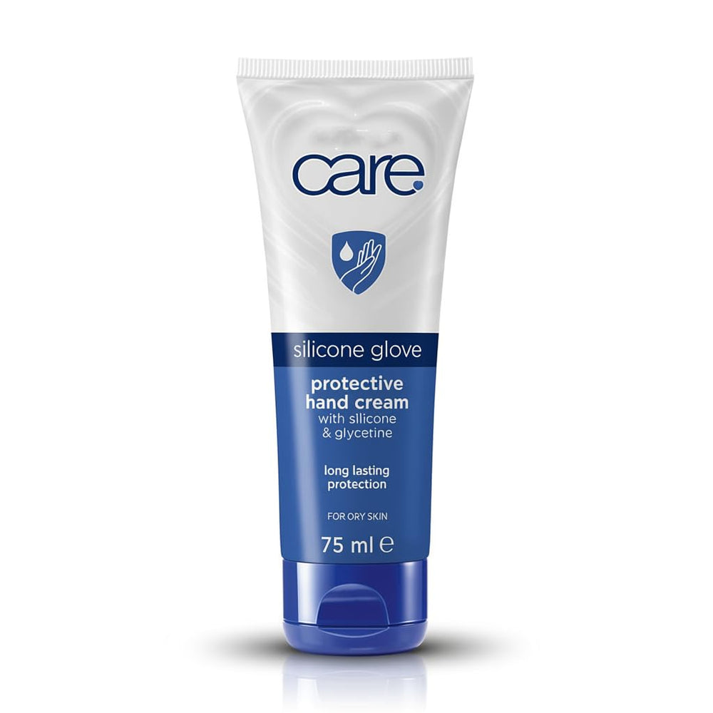 Care Crème Mains Gant Silicone – bouteille et barrière hydratante efficace pour mains sèches.
