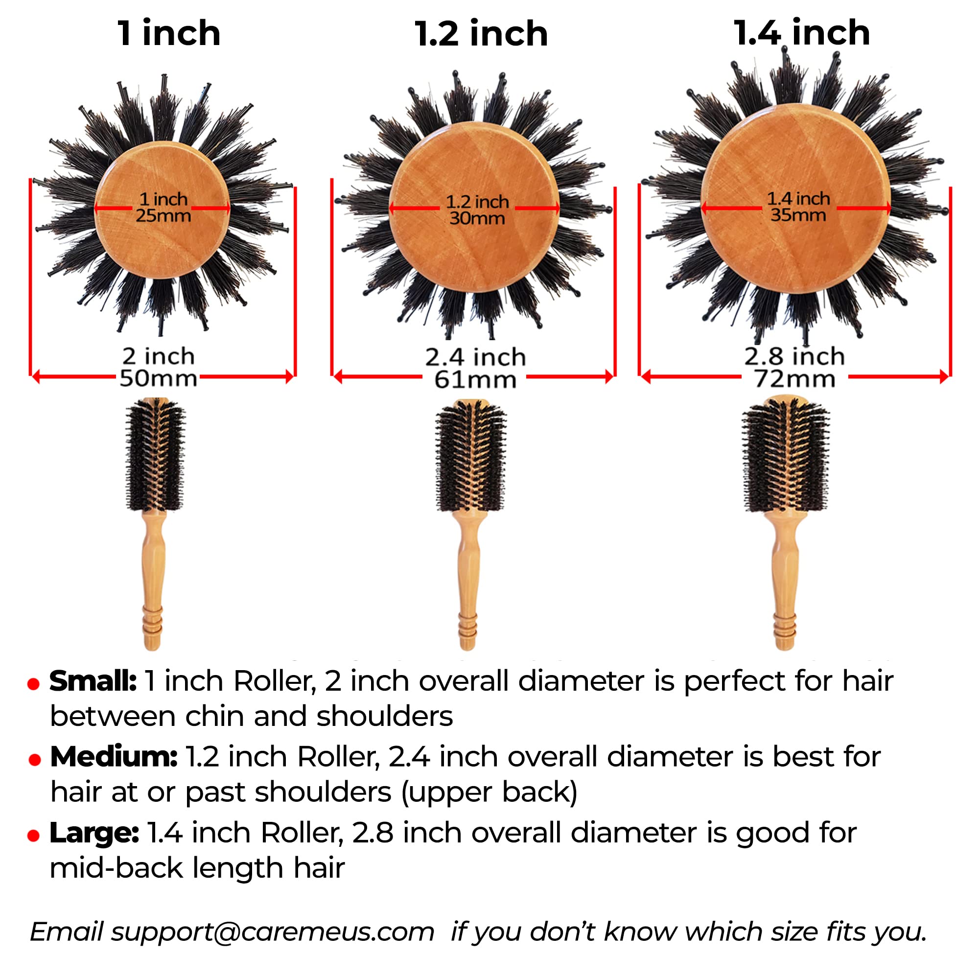 Care Me brosse ronde bois pointes nylon boules démêlage doux et contrôlé.