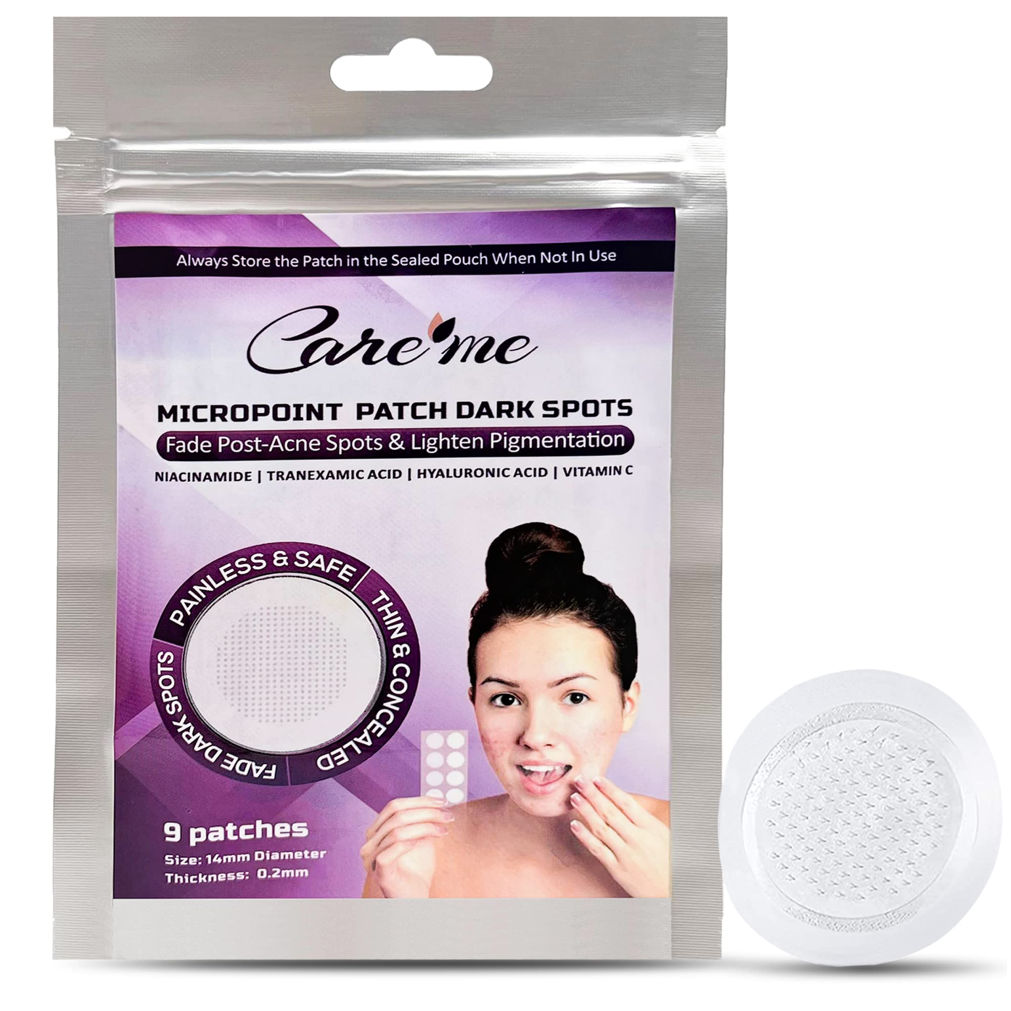 Care me Microdart pansement taches post-acné, réduction visuelle attendue.