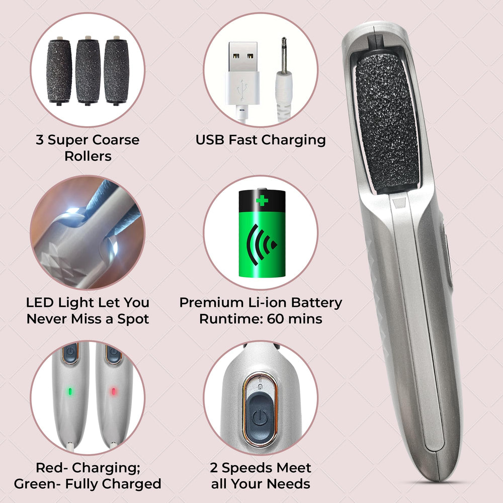 Care me pied électrique, rouleaux diamant ultra grossières pour talons épais.