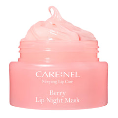 CARE:NEL Masque Lèvres Nuit Framboise, hydratation nocturne pour lèvres sèches.
