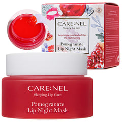 CARE:NEL masque lèvres nuit en pot, hydratation durable pour des lèvres douces au réveil.