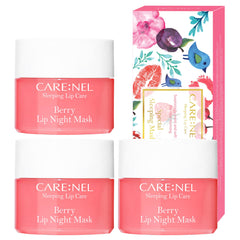 CARE:NEL Masque Nuit Lèvres Berry ensemble 3: hydratation nocturne pour lèvres douces.
