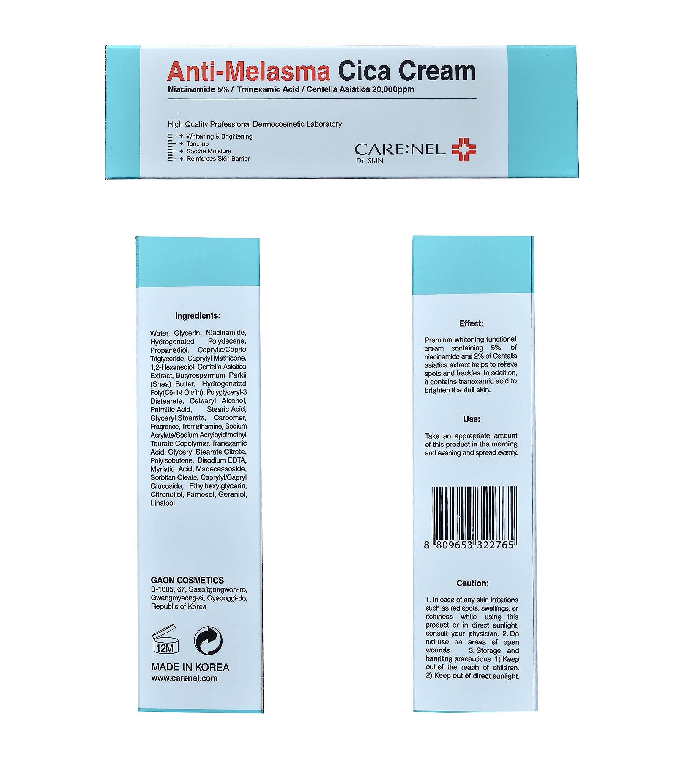 CARE:NEL mélasma crème visage cadeau soin beauté coréenne, emballage élégant prêt à offrir