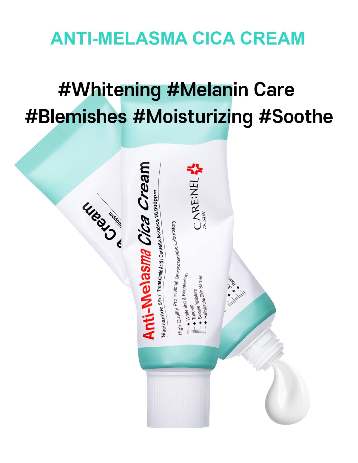 CARE:NEL mélasma crème visage niacinamide 5%, soutien potentiel de luminosité