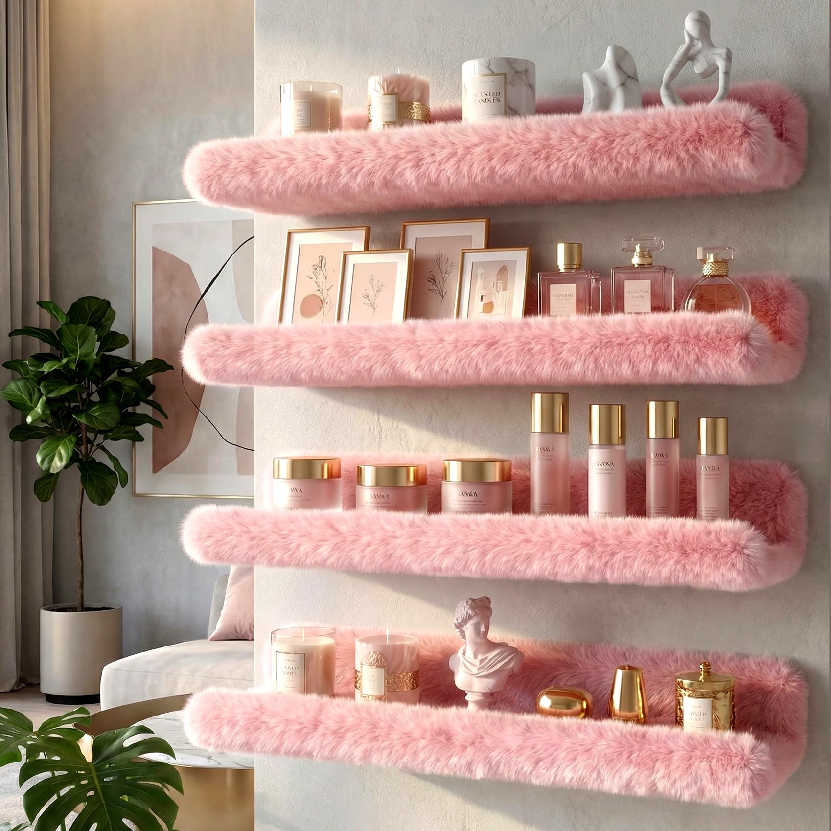 Care&More YJ rangement lunettes rose peluche, affichage sûr et accessible.
