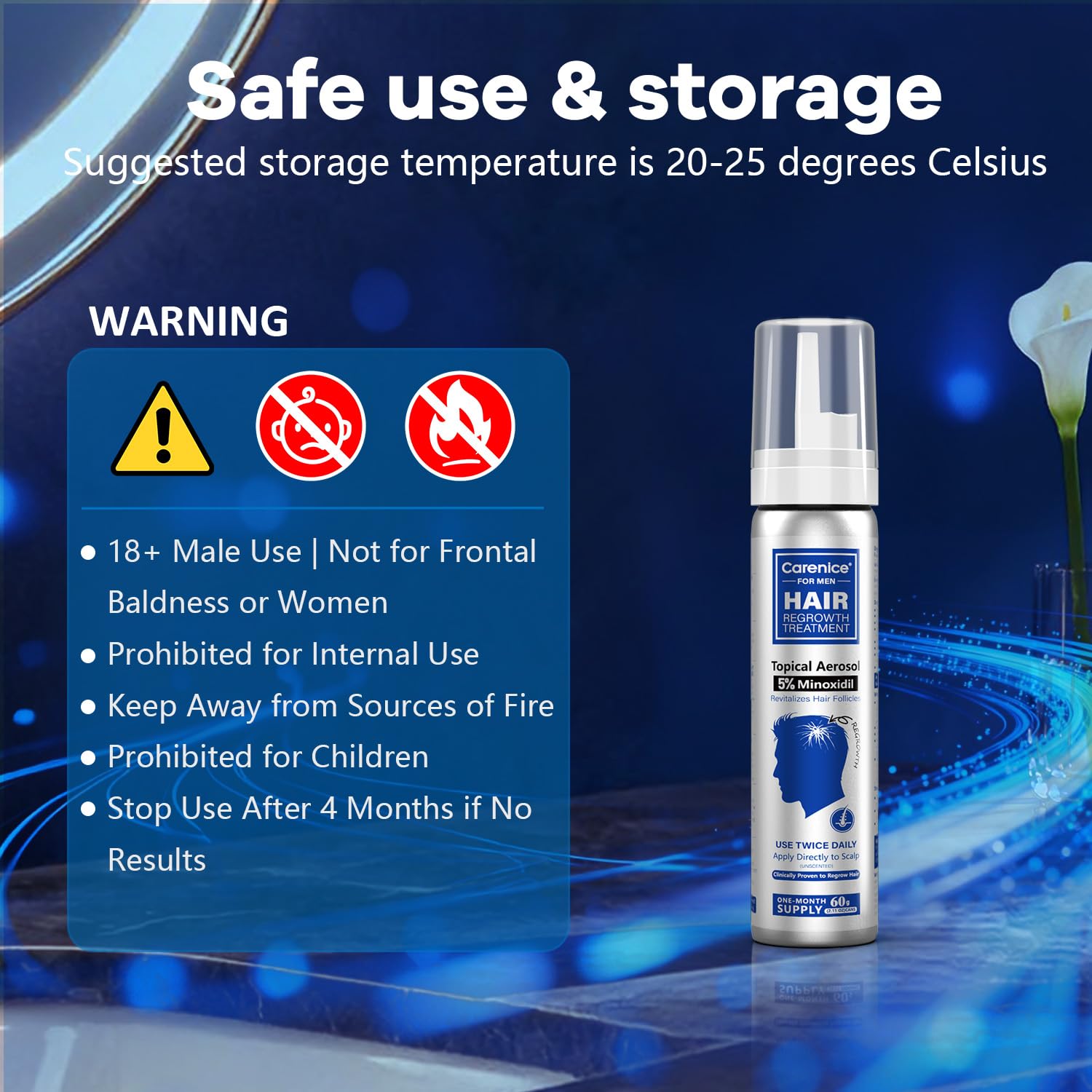 CARENICE Minoxidil Mousse emballage compact voyage