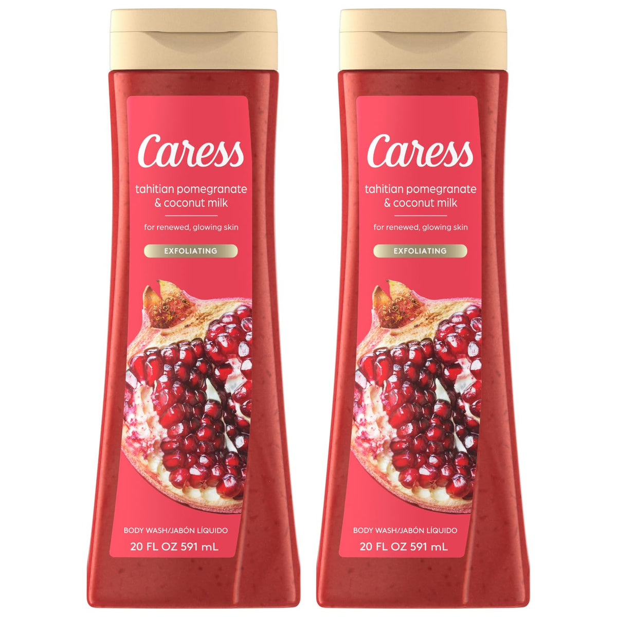 Caress lait coco grenade tahitienne en bouteille 2 pack, hydratation délicate et parfum fruité.