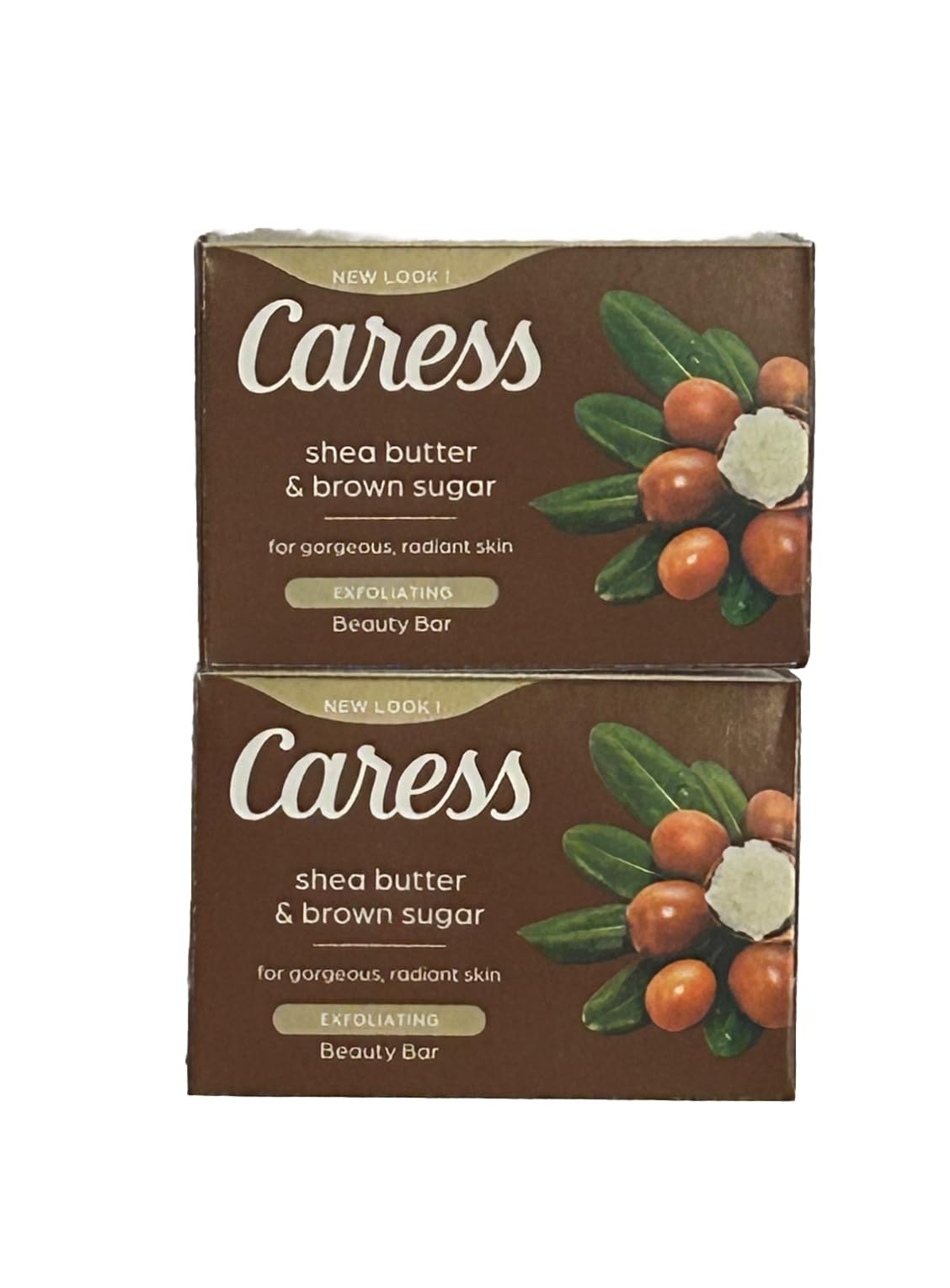 Caress savon-barre karité et sucre brun, hydratation douce et exfoliation légère pour la peau.