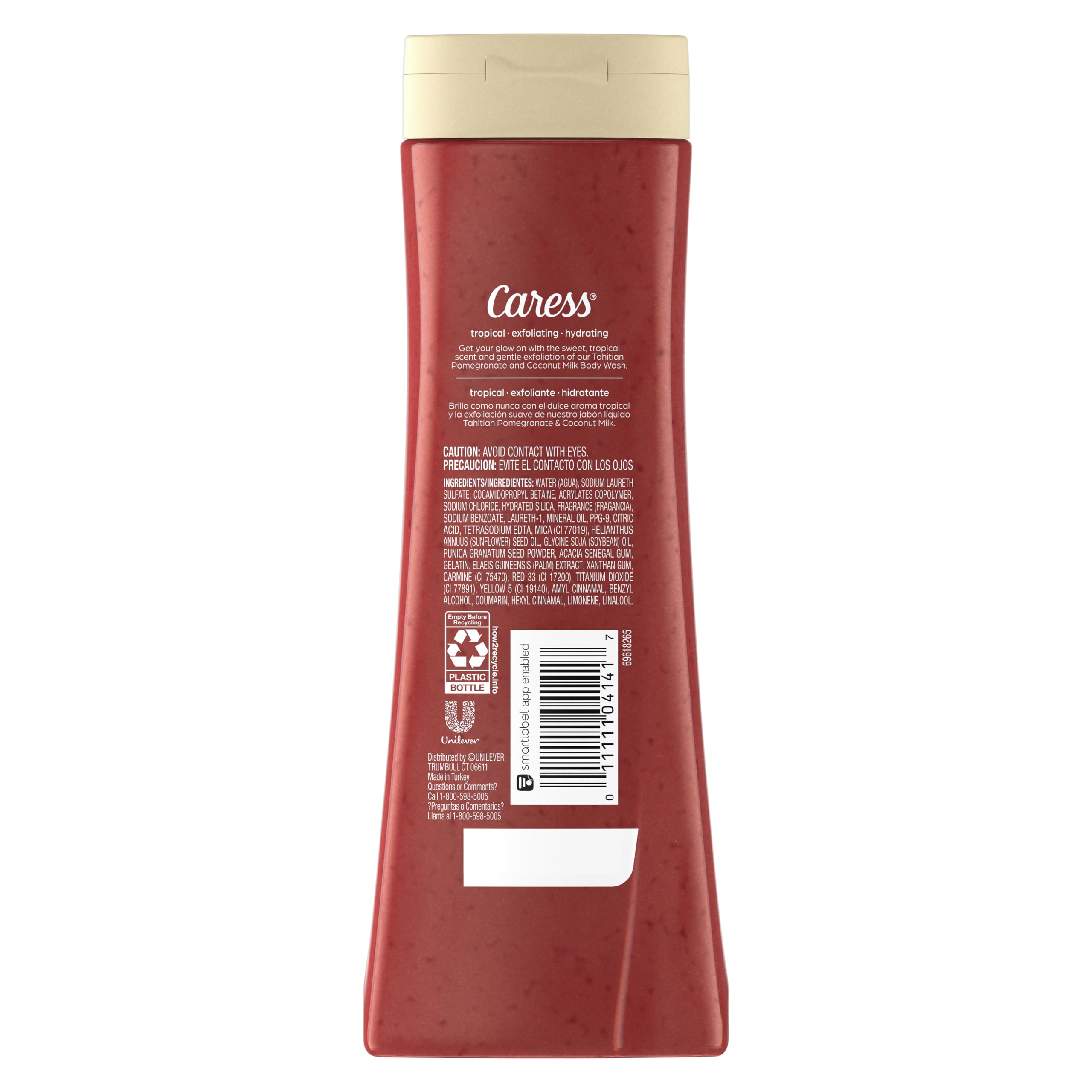 Caress texture soyeuse pour un lavage du corps agréable et mousse généreuse.