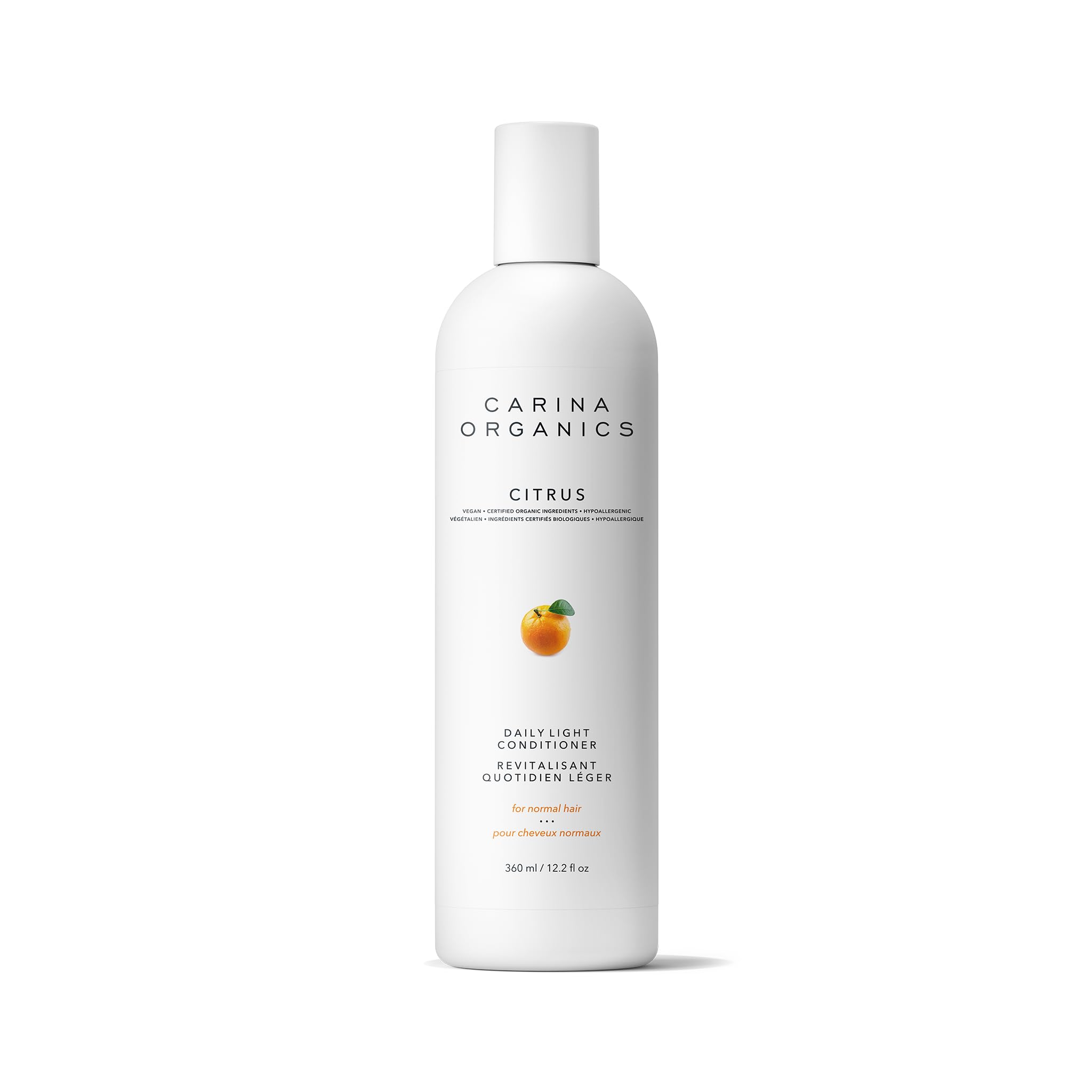 Carina Organics, conditionneur léger au citron, démêlage facile sur la bouteille.