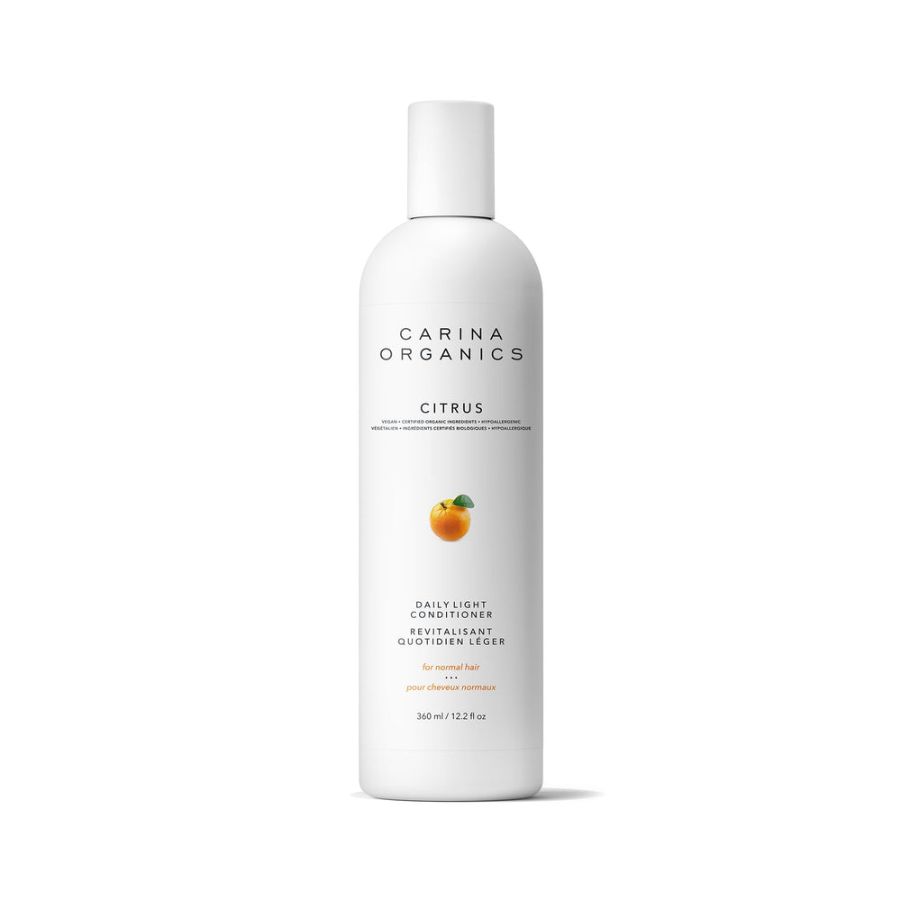 Carina Organics, conditionneur léger au citron, démêlage facile sur la bouteille.