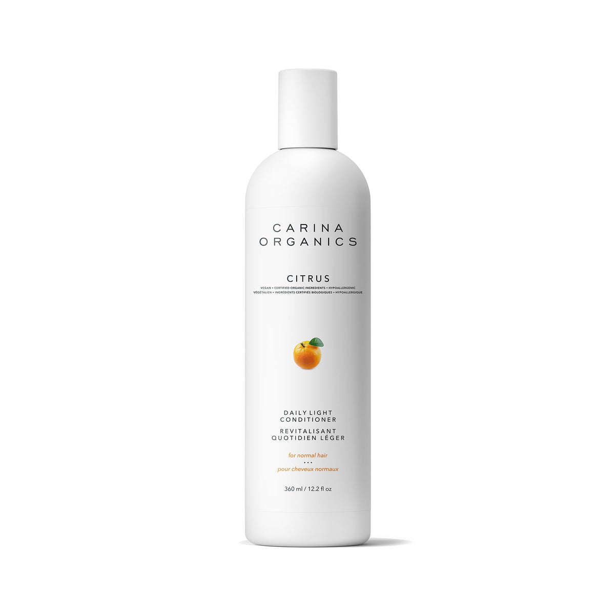 Carina Organics, conditionneur léger au citron, démêlage facile sur la bouteille.