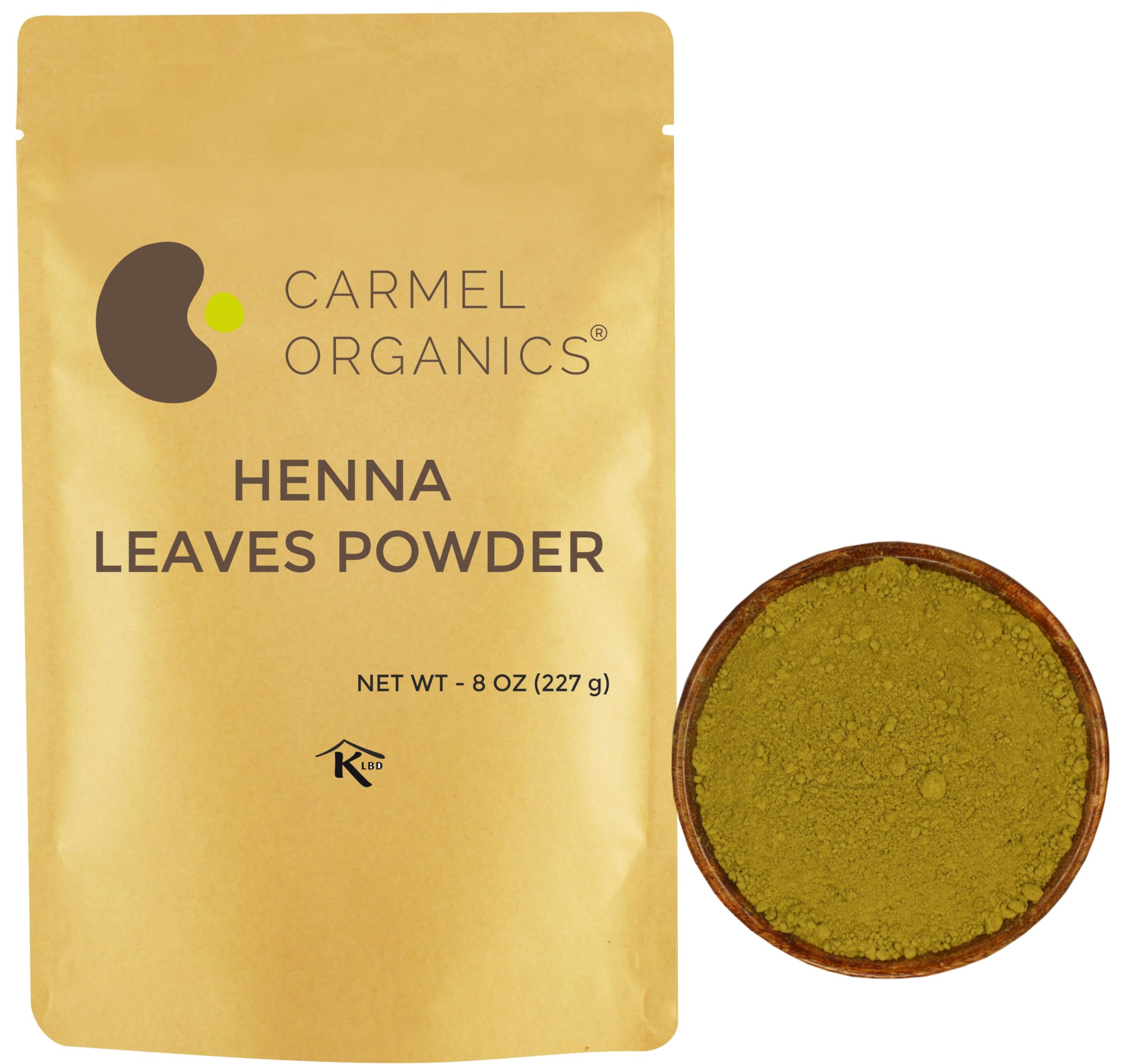 CARMEL ORGANICS poudre-feuilles-henne: teinte naturelle pour cheveux.