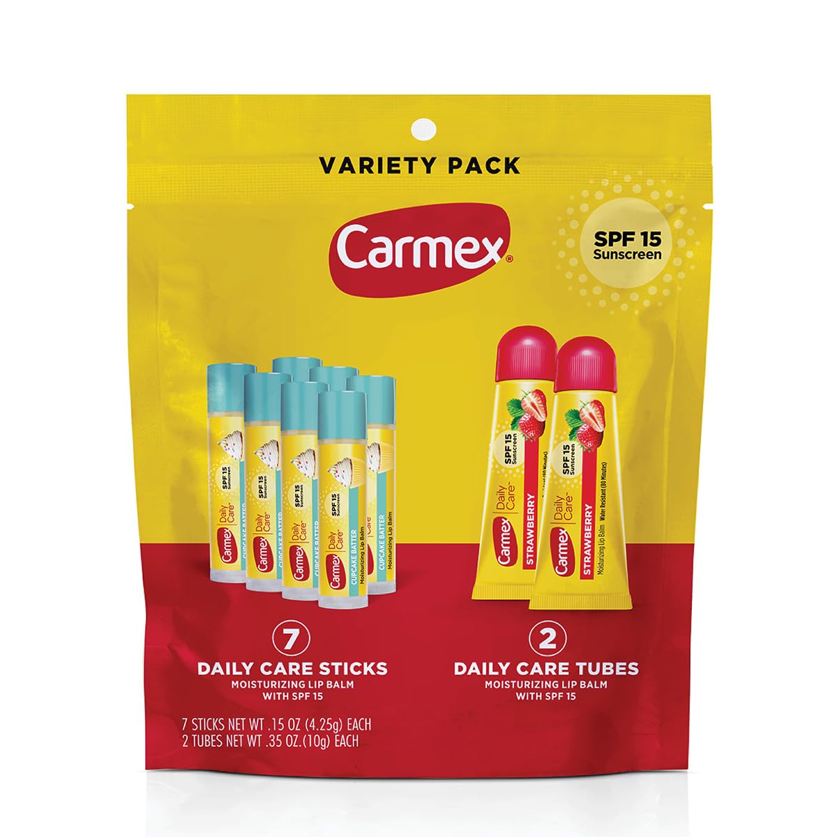 Baume Carmex en bâton Cupcake Pâte, hydratation légère et parfum gourmand.