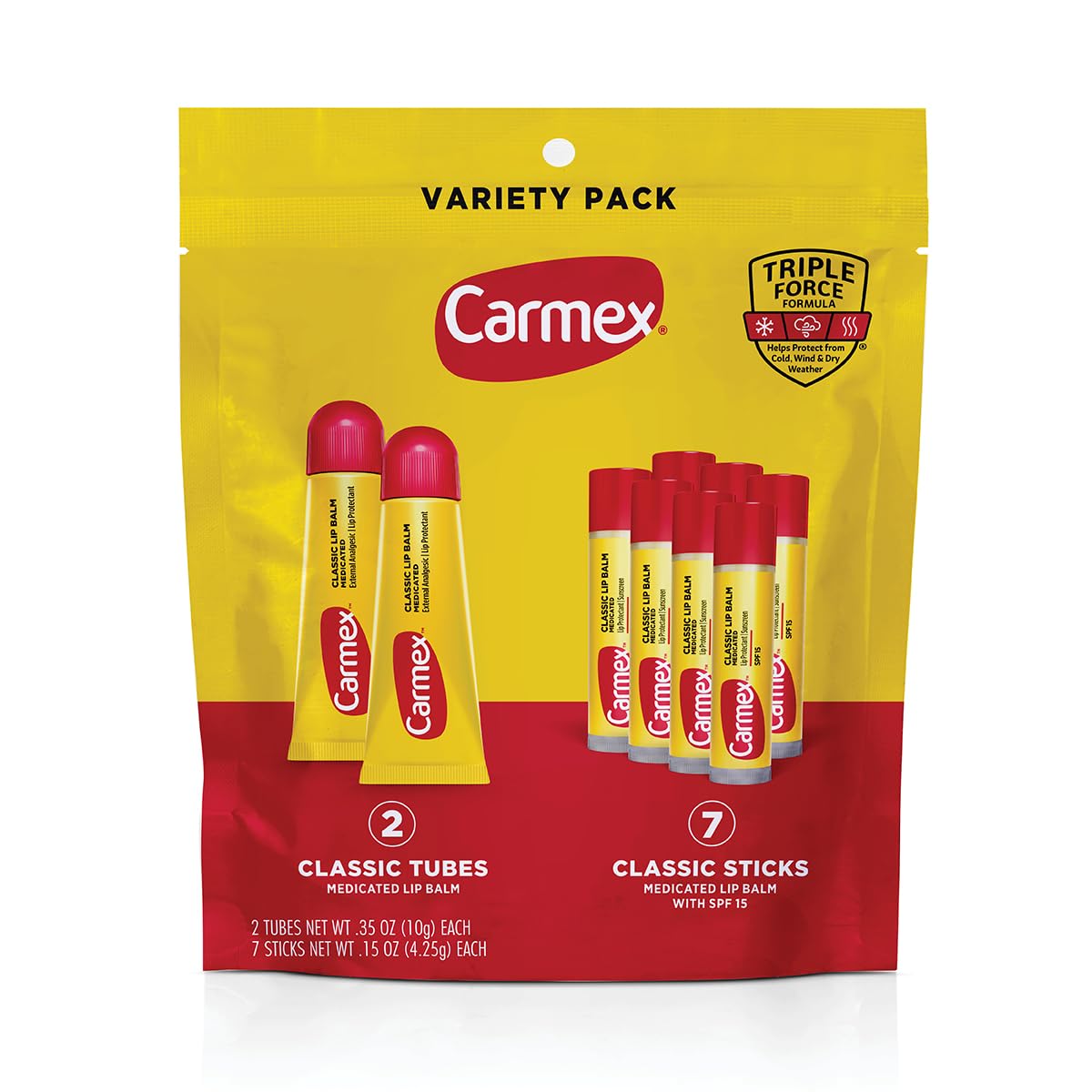 Carmex baume à lèvres classique en tube, hydratation rapide pour lèvres sèches.