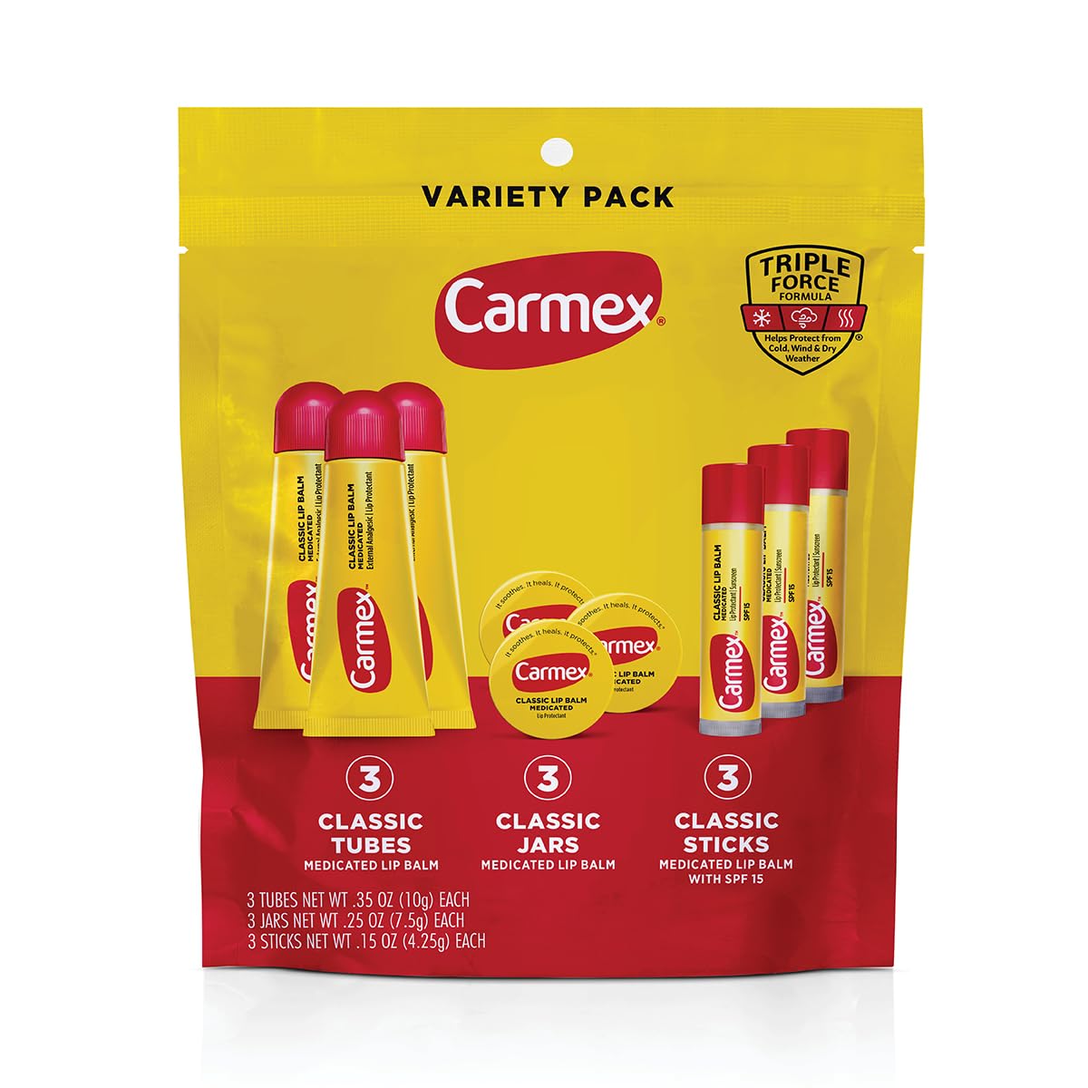 Carmex baume levres classique en tube — emballage varie pour soin rapide.