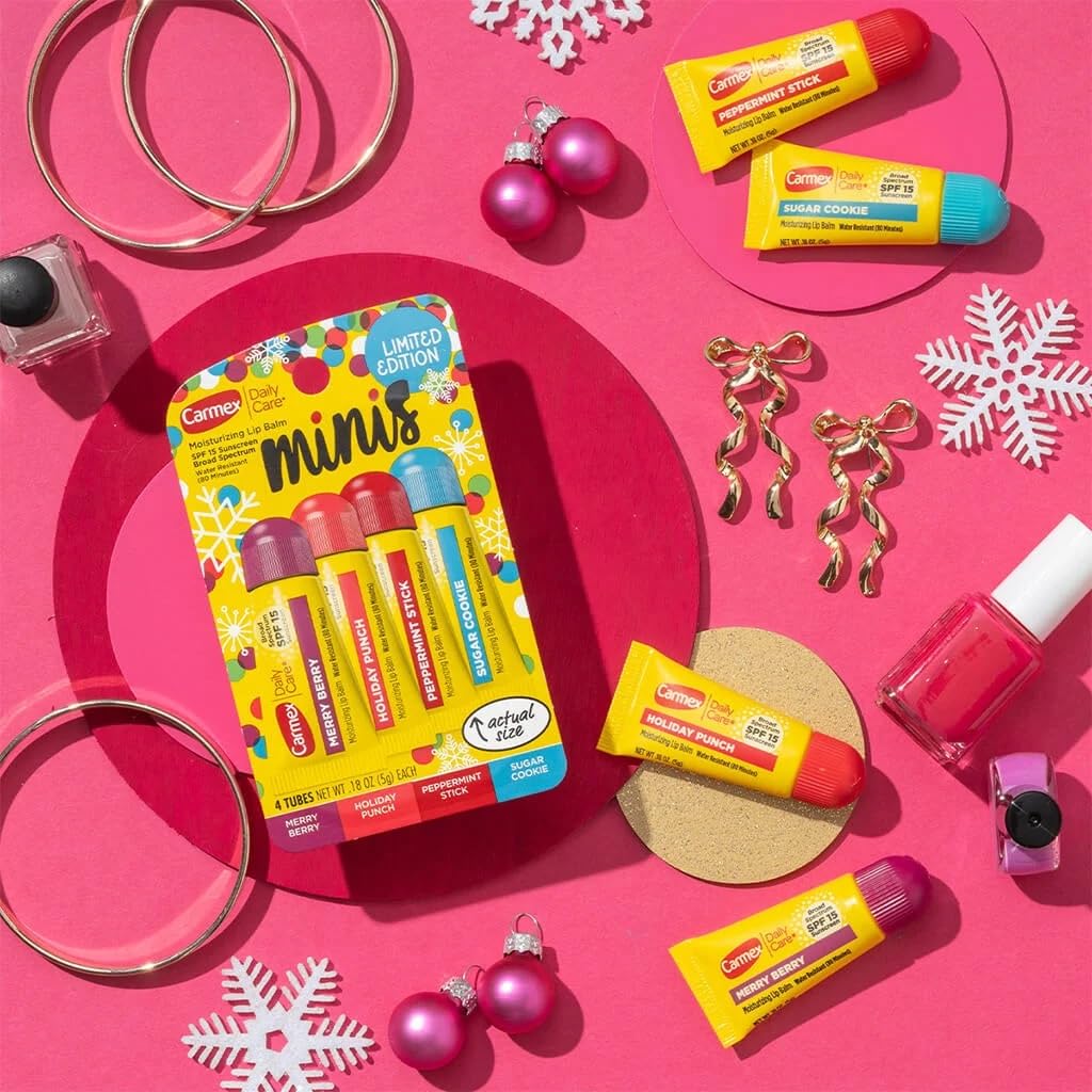 Carmex baume lèvres mini Holiday Punch, SPF 15 pour le soleil.