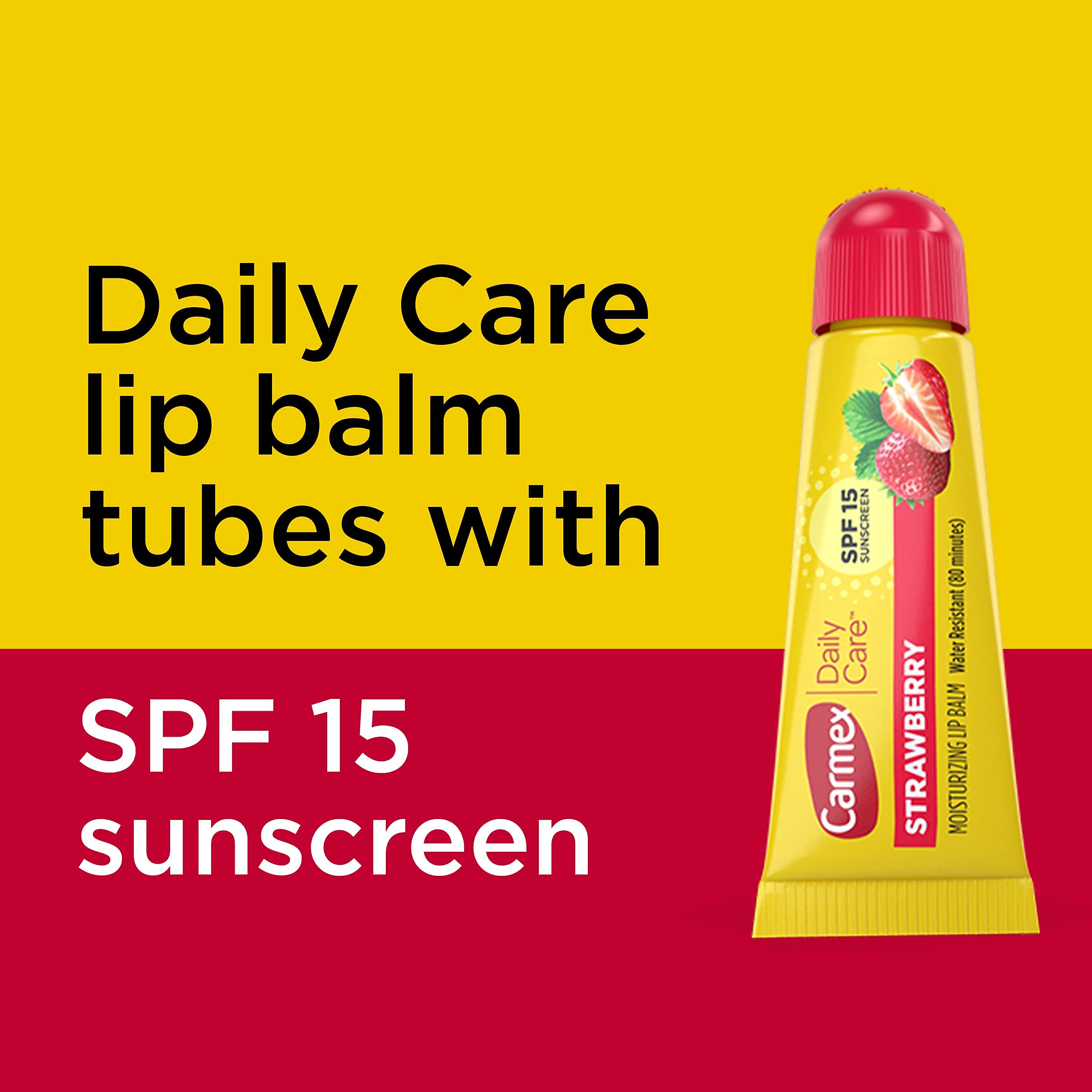 Baume Carmex fraise SPF15 en tube, pack pratique de six tubes.