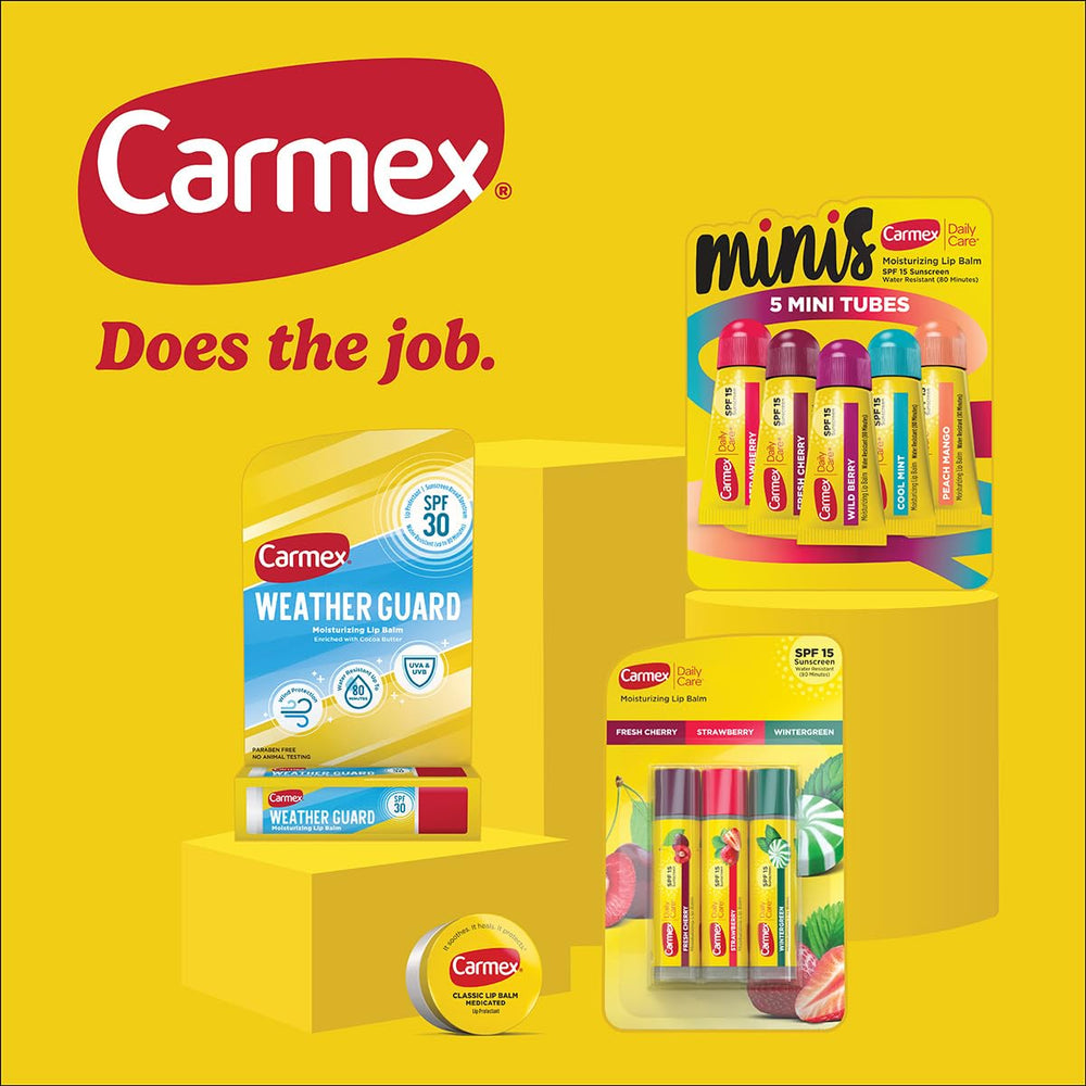 Carmex Classic en tube, texture lisse pour lèvres sèches.