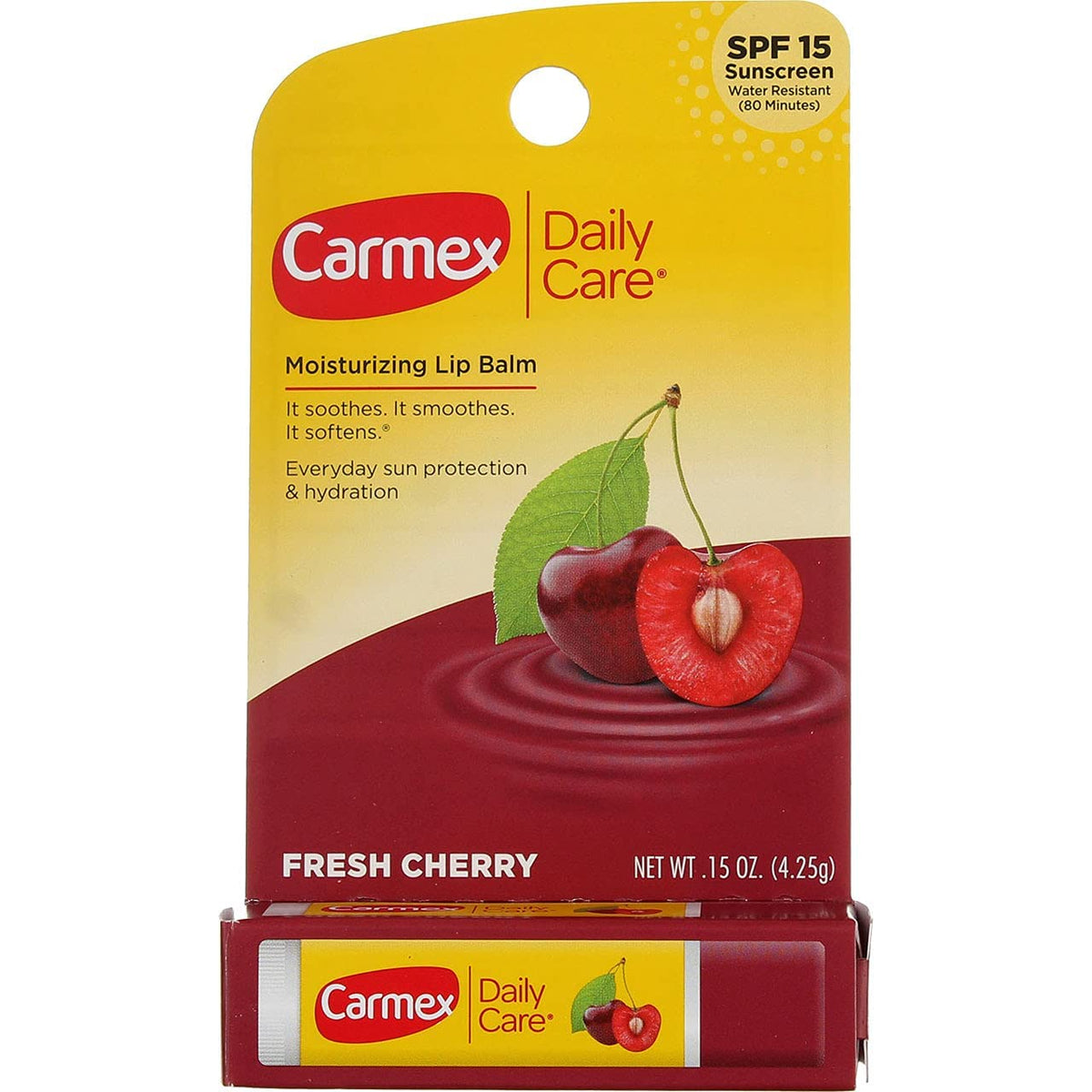 Carmex Click-Stick baume à lèvres cerise – hydratation rapide et parfum fruité.