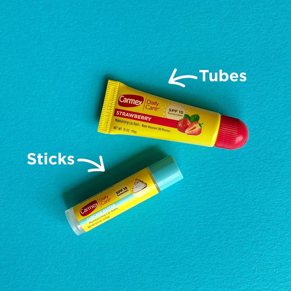Pack Carmex neuf unités avec Cupcake Pâte et Fraise, pratique.