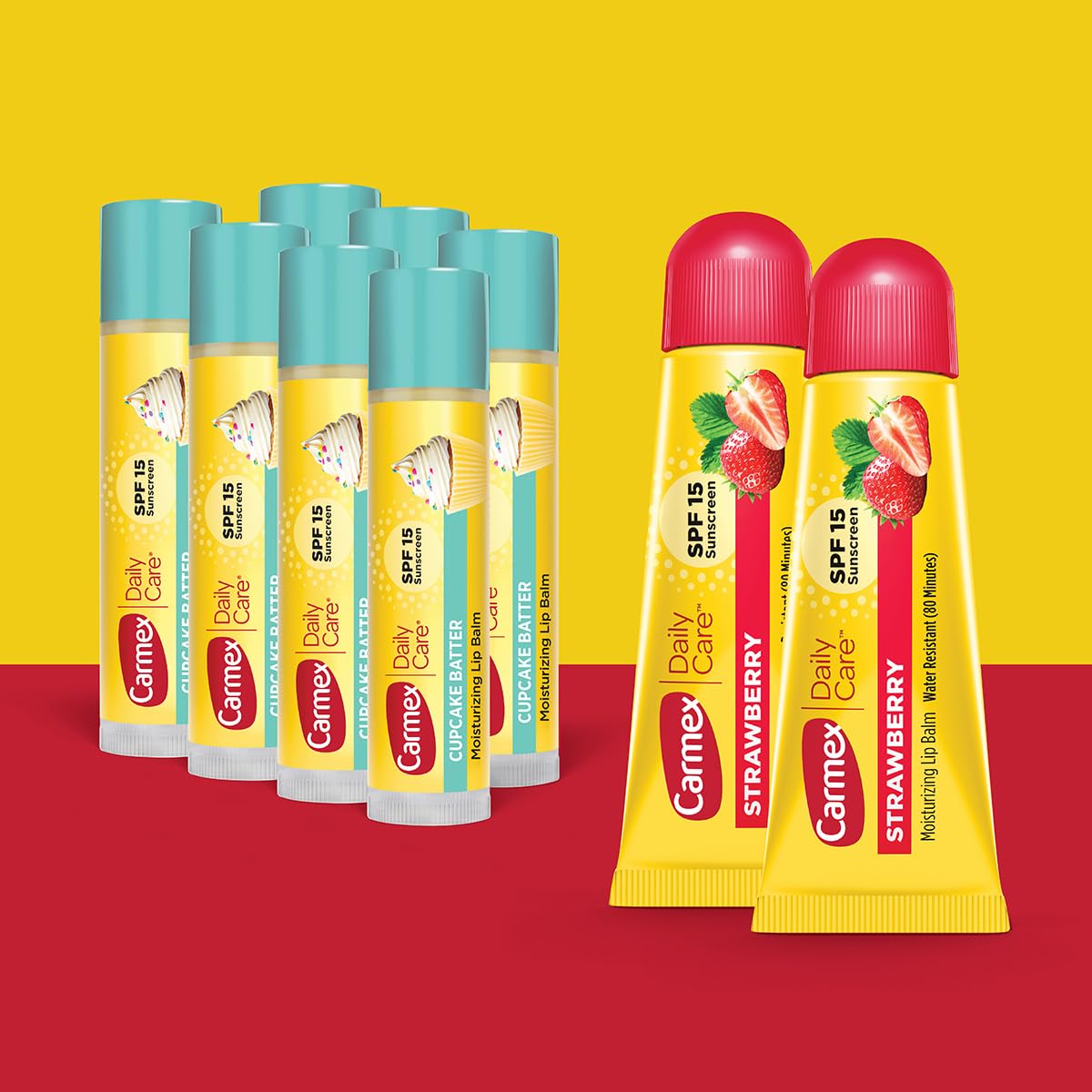 Baume Carmex en tube Fraise, protection solaire pratique chaque jour.