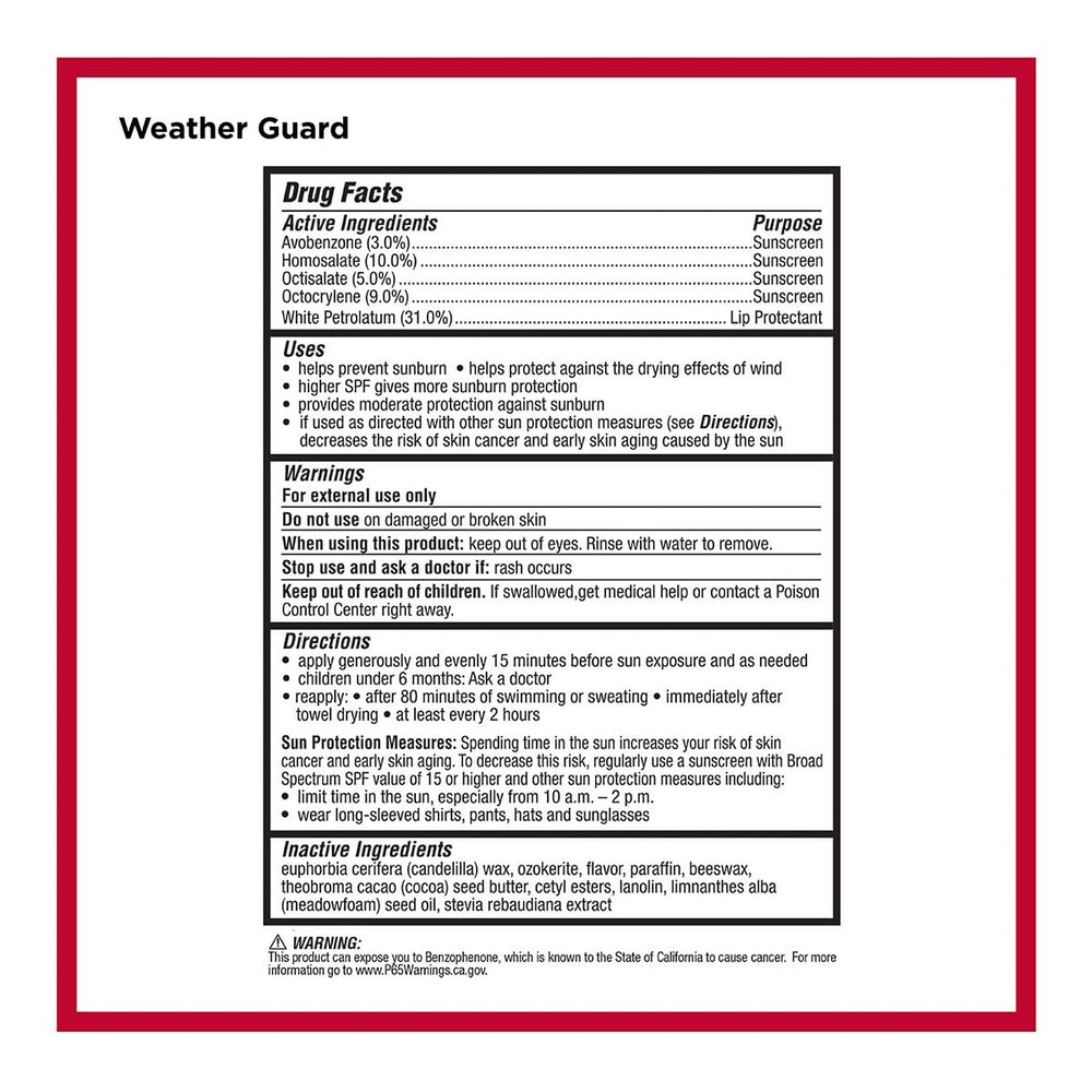 Carmex Weather Guard stick SPF30 en utilisation en extérieur.