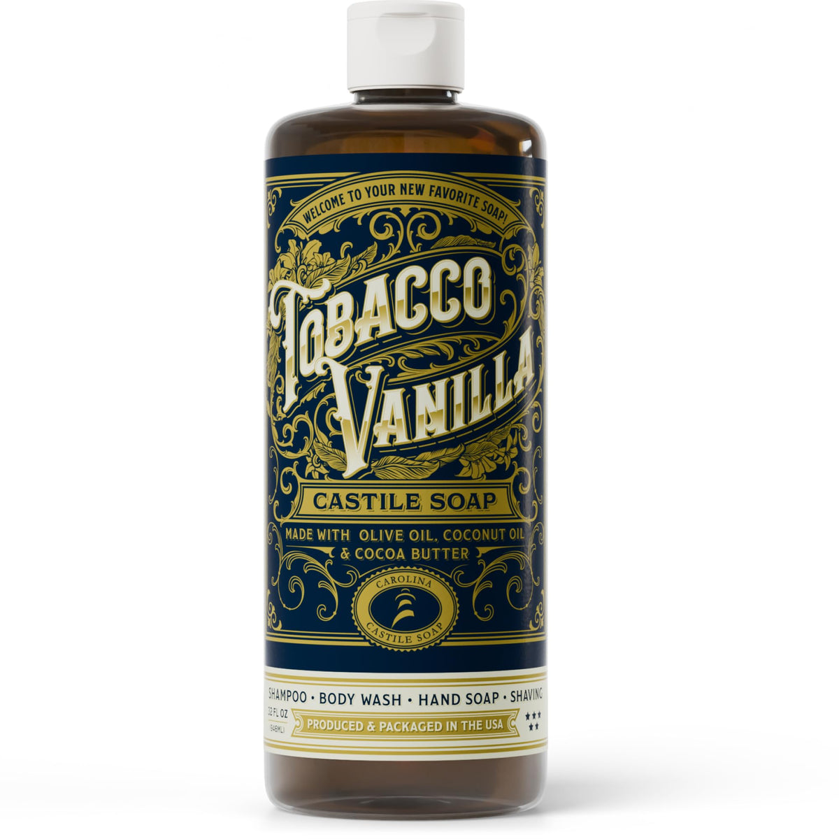 Carolina Castile Savon Tabac Vanille – bouteille élégante et parfum durable