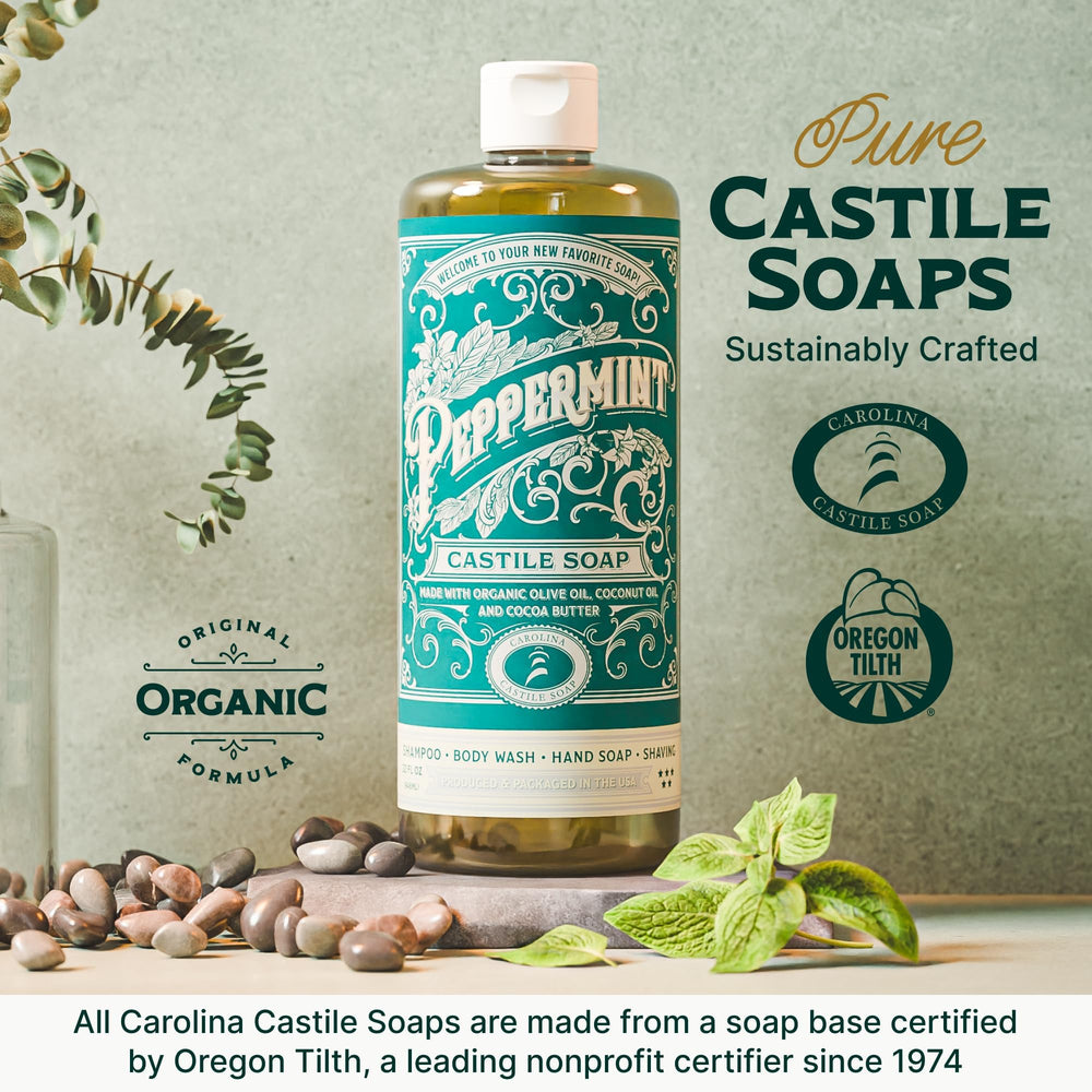 Étiquette bio attestant qualité et naturel pour Carolina Castile Menthe.
