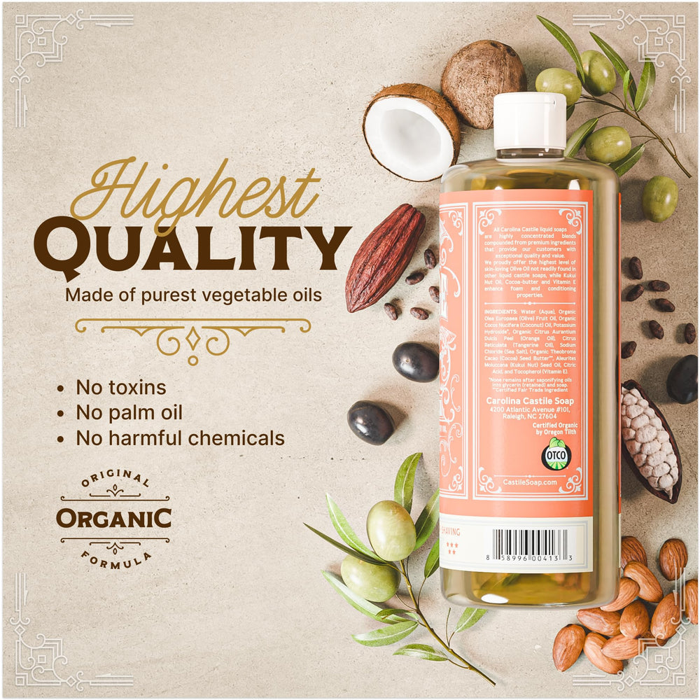Carolina Castile Soap Orange, mousse crémeuse adaptée aux peaux sensibles.