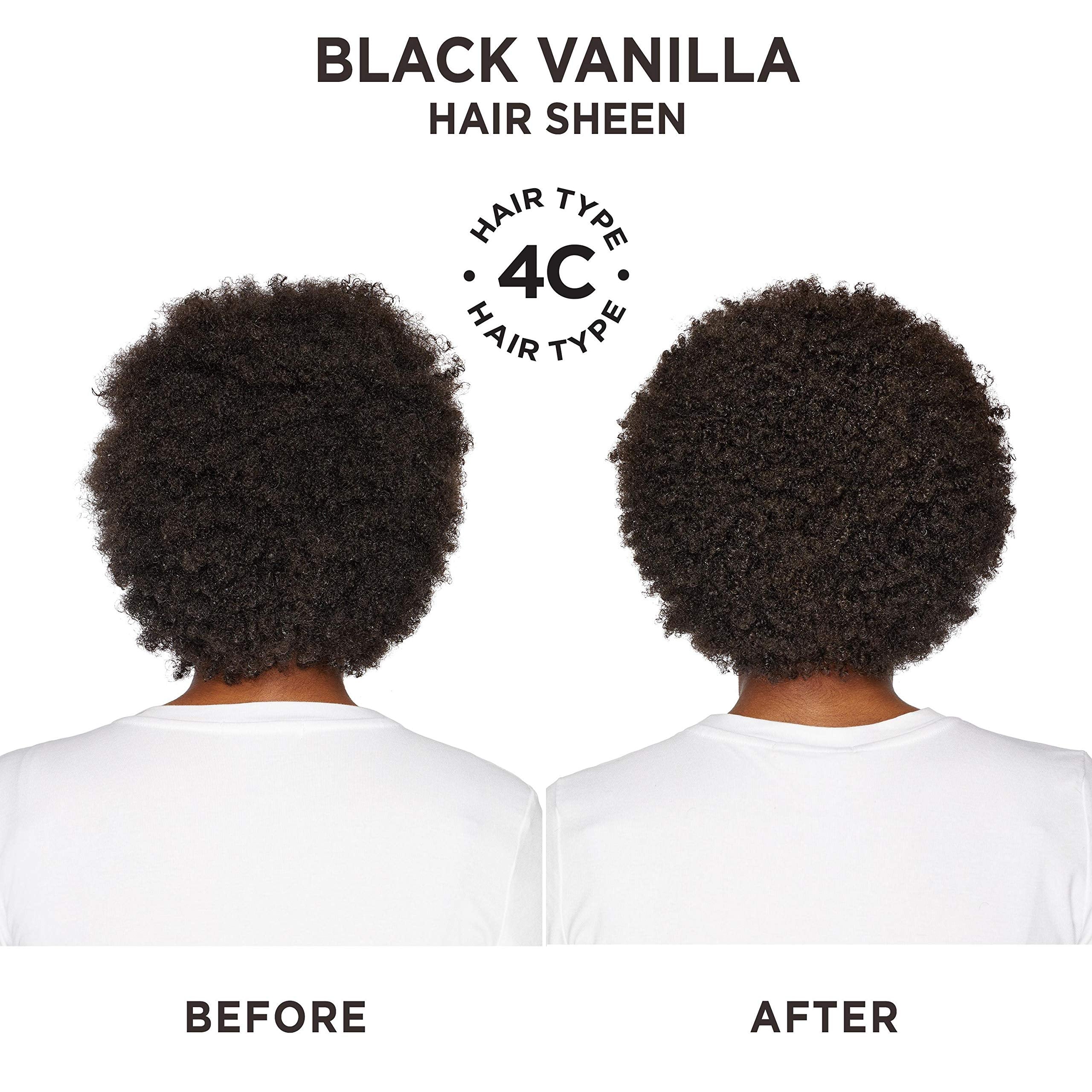 Carol's Daughter Black Vanilla Hair Sheen — cheveux brillants après application.