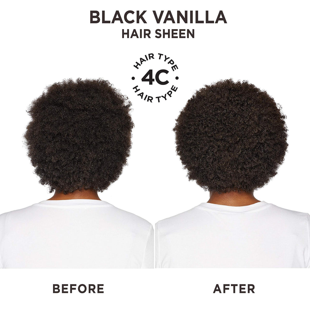 Carol's Daughter Black Vanilla Hair Sheen — cheveux brillants après application.