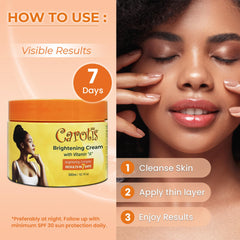 CAROTÏS Crème éclaircissante avec vitamine A, soutien potentiel pour une peau plus tonique.