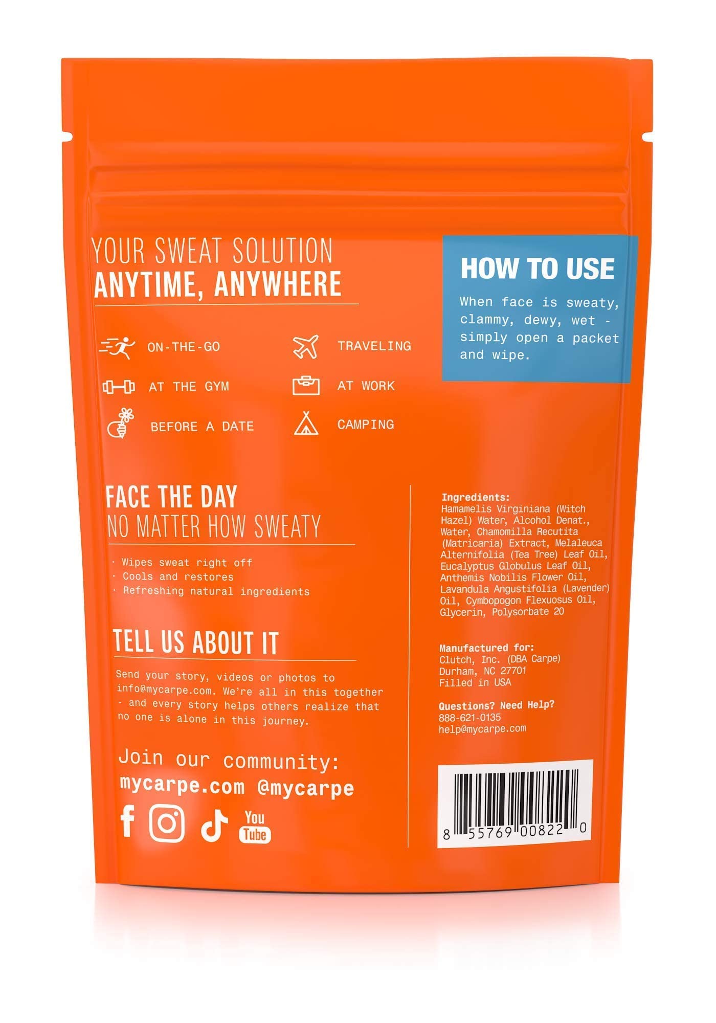 Carpe lingettes visage rafraîchissantes, sensation de fraîcheur durable.