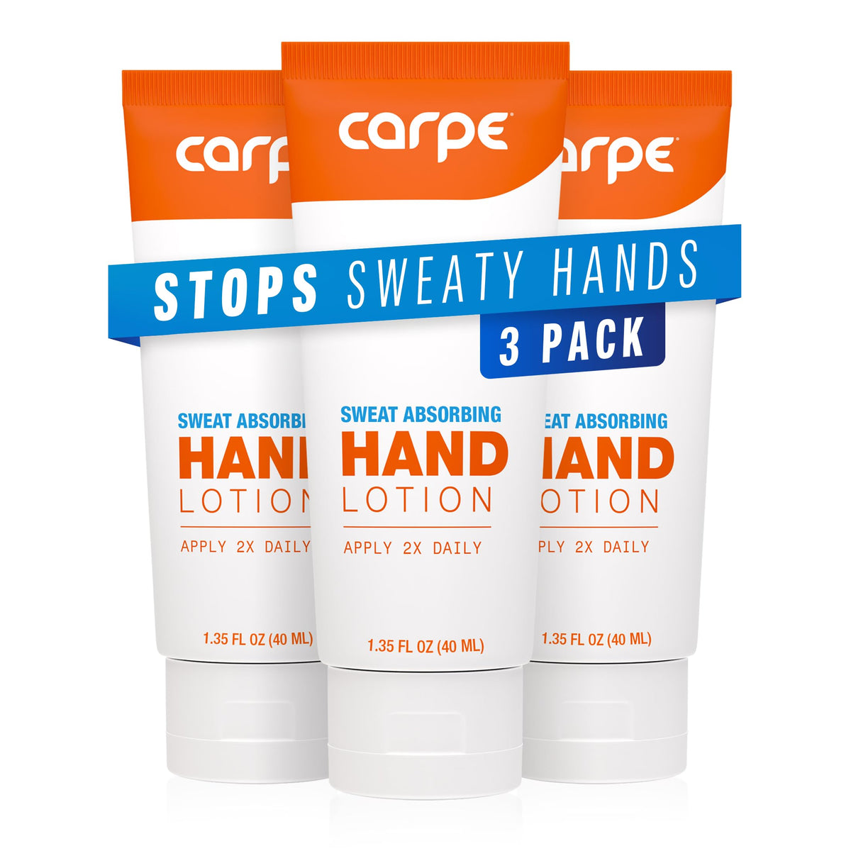 Carpe lotion absorbante mains, emballage triple prêt à l’emploi et pratique.