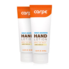 Carpe Lotion Mains Absorbante pack 2 et emballage, aide potentiellement à réduire la transpiration.