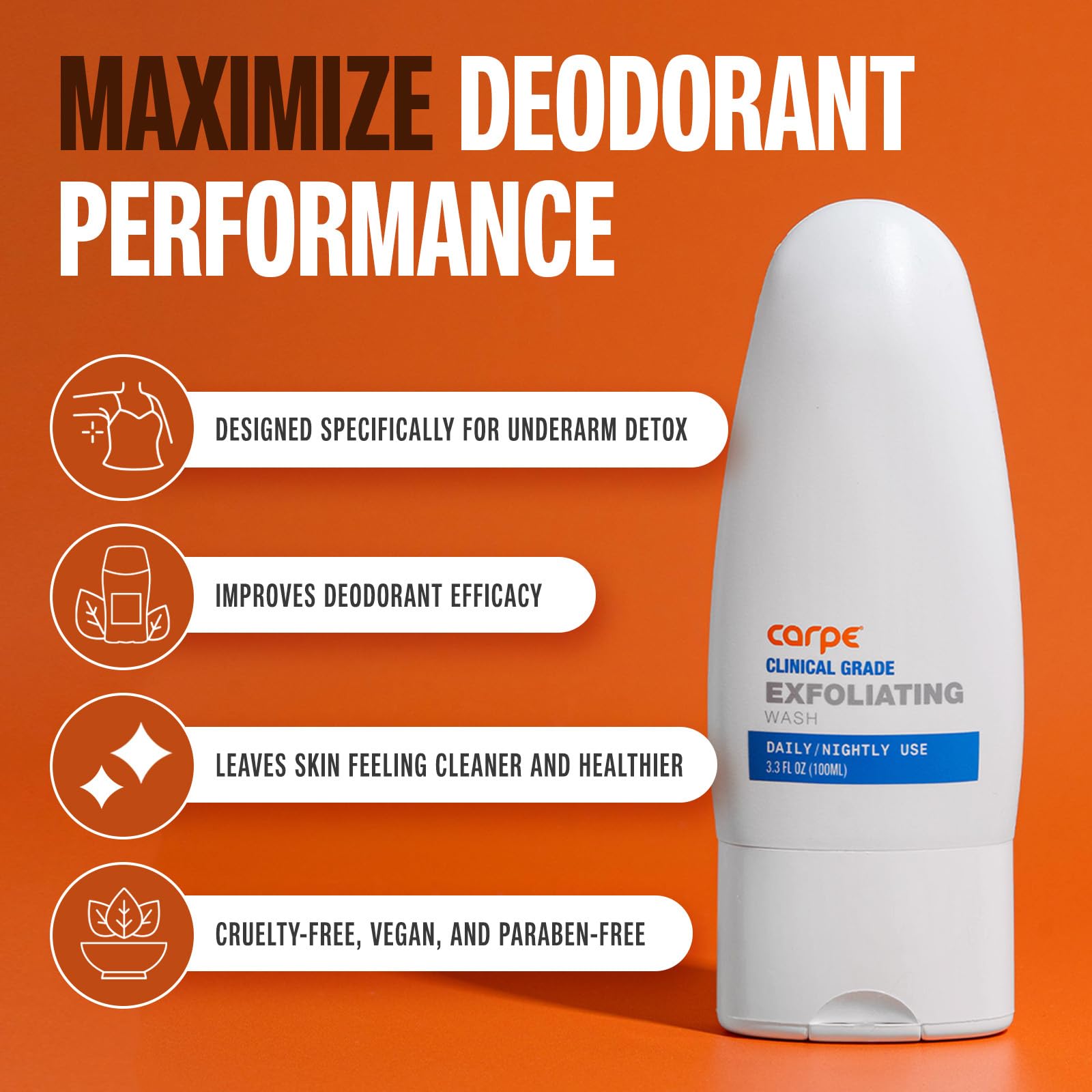 Carpe nettoyage aisselles – texture légère et rafraîchissante pour une sensation propre.